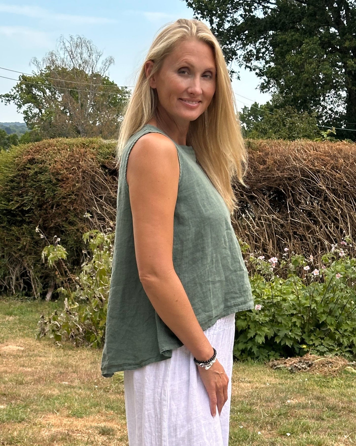 Clothing Sleeveless Linen Top - Khaki