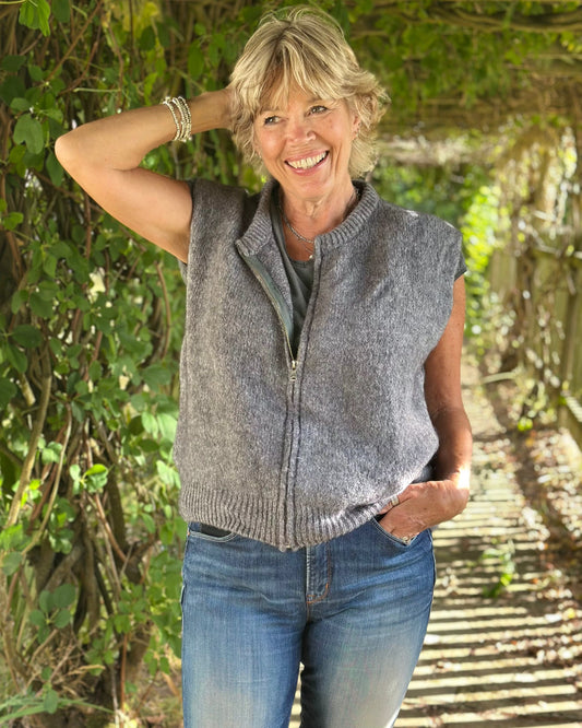 clothing Sleeveless Mohair Zip-Up Cardigan - Charcoal