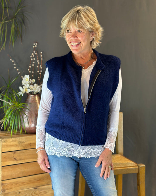 clothing Sleeveless Mohair Zip-Up Cardigan - Navy