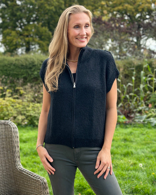 clothing Sleeveless Mohair Zip-Up Jacket - Black