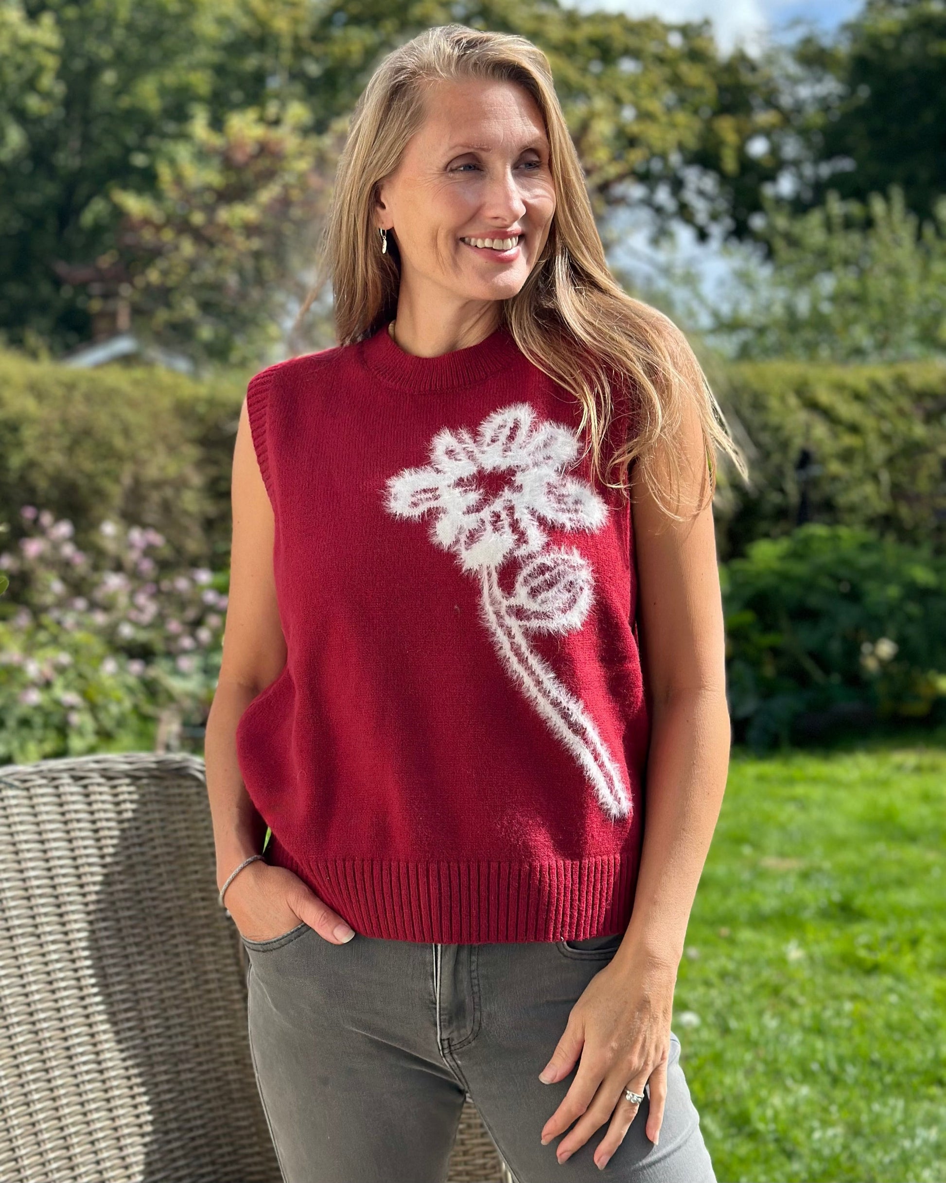 clothing Sleeveless Tank Top With Flower - Berry