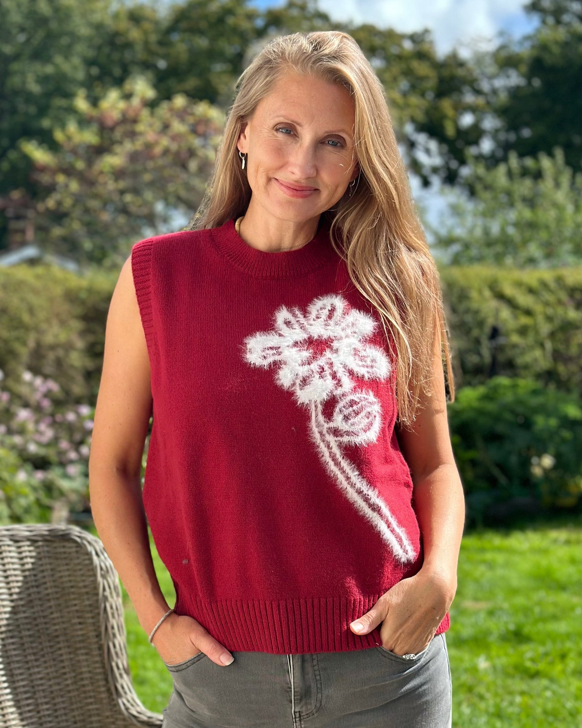 clothing Sleeveless Tank Top With Flower - Berry