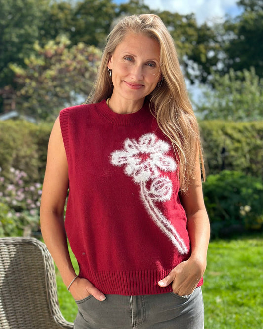 clothing Sleeveless Tank Top With Flower - Berry