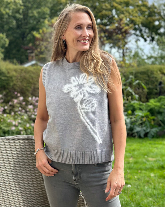 clothing Sleeveless Tank Top With Flower - Grey