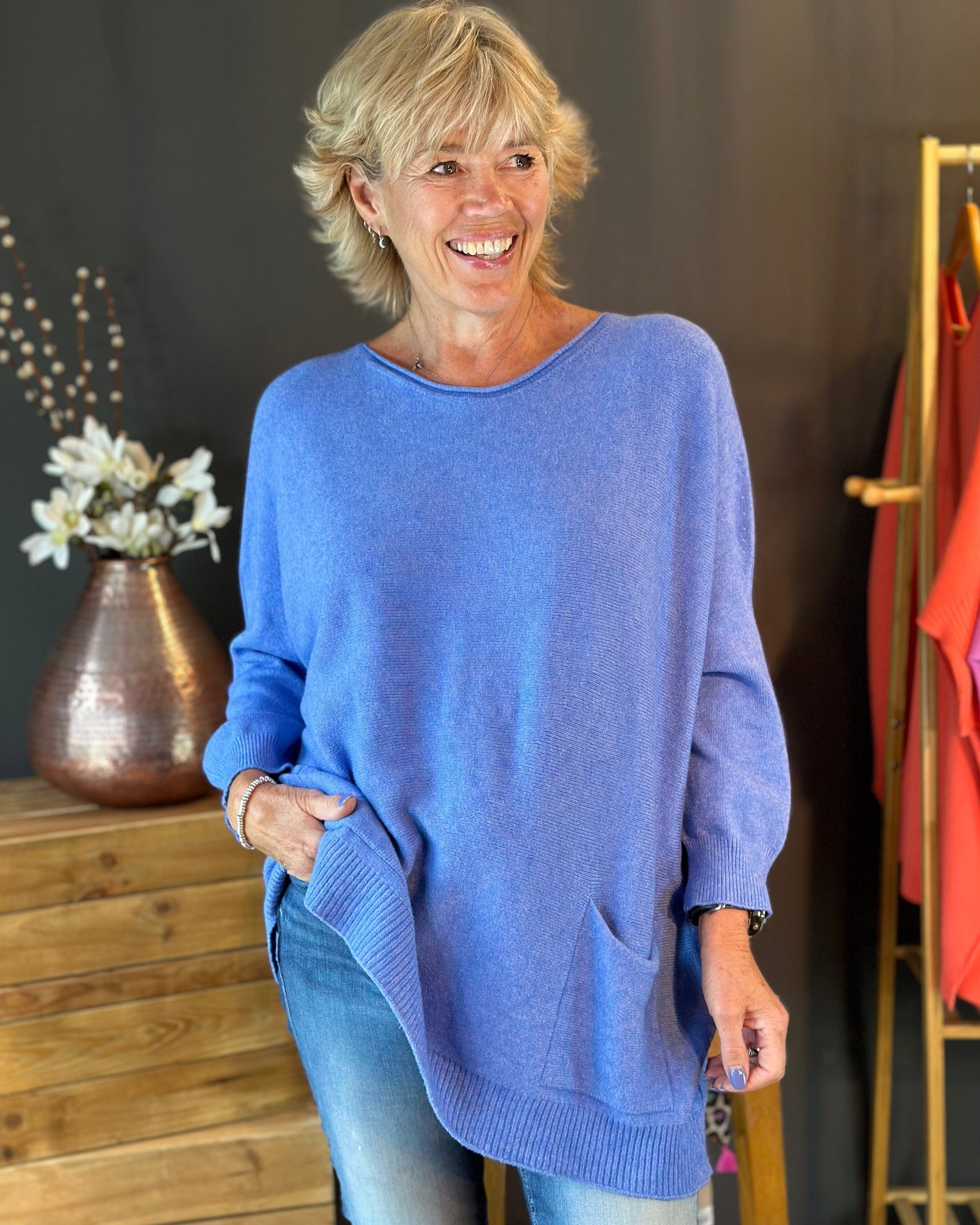 clothing Slouchy Pocket Jumper - Cornflower Blue