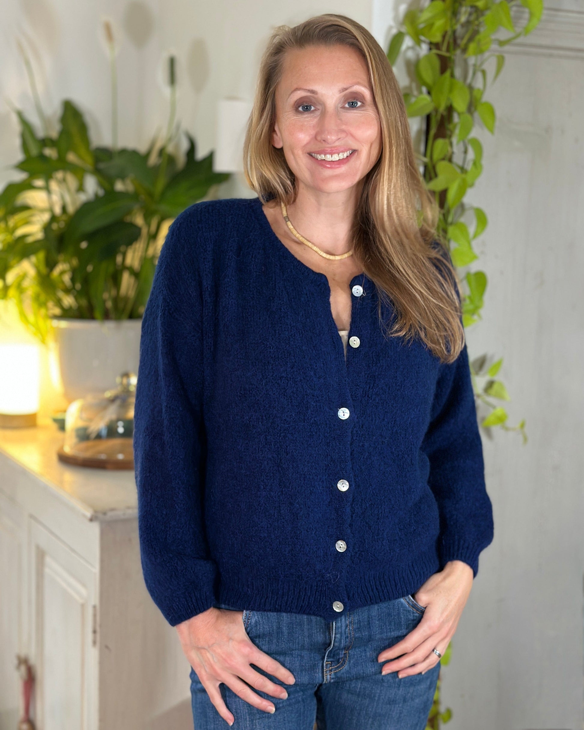 Clothing Soft Knit Alpaca Cardigan - Navy