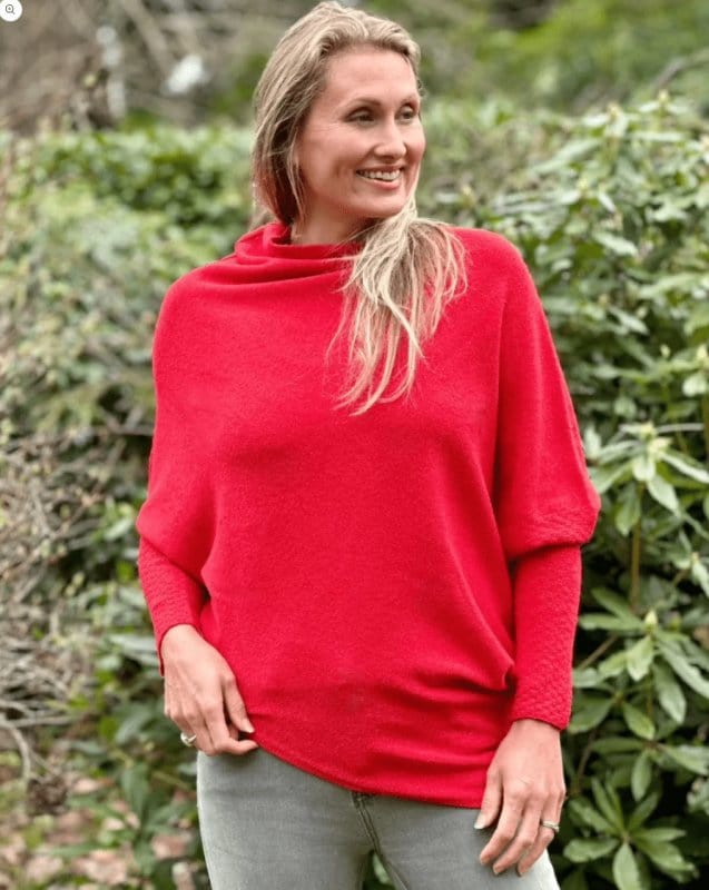 bright red turtleneck sweater