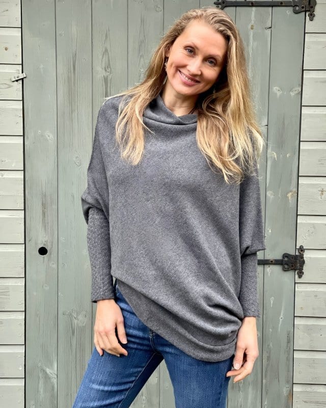 clothing Soft Knit Asymmetric Jumper - Dark Grey