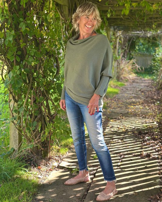 clothing Soft Knit Asymmetric Jumper - Dark Sage