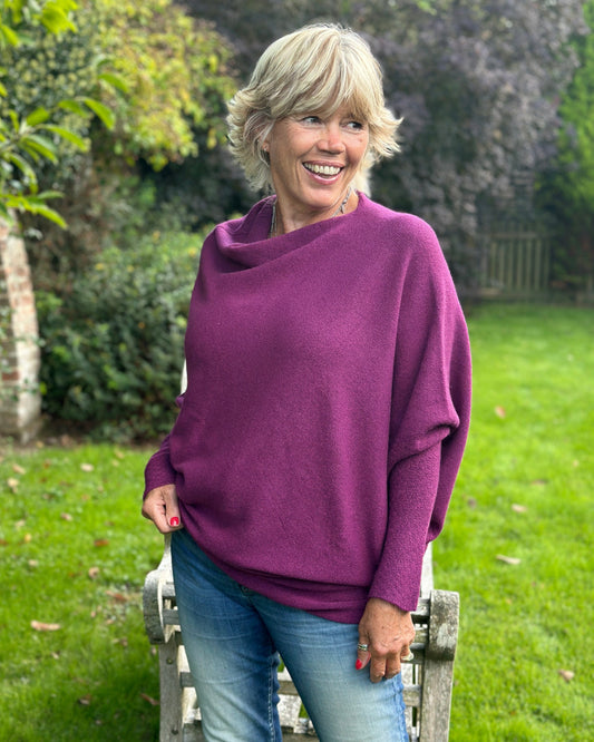 clothing Soft Knit Asymmetric Jumper - Deep Magenta