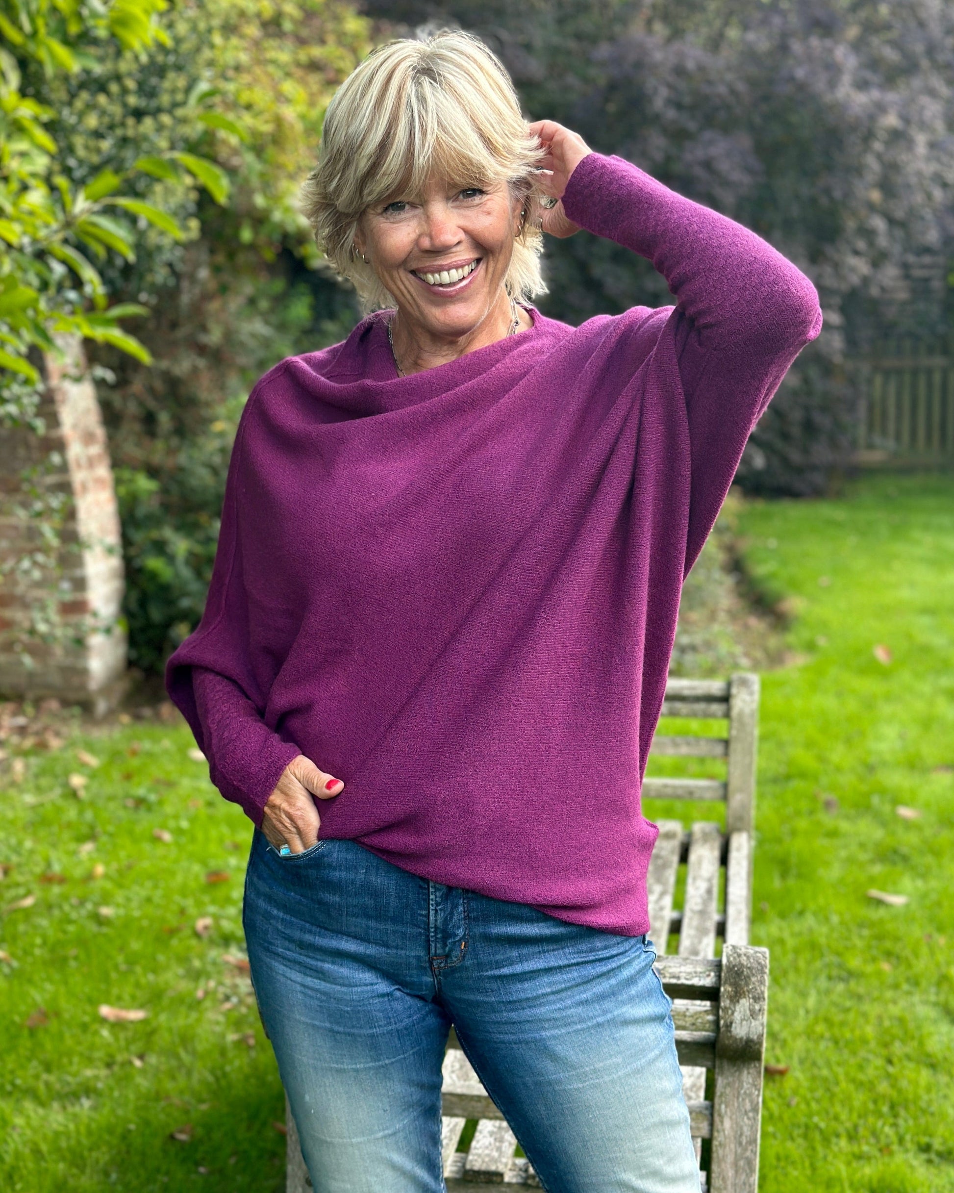 clothing Soft Knit Asymmetric Jumper - Deep Magenta