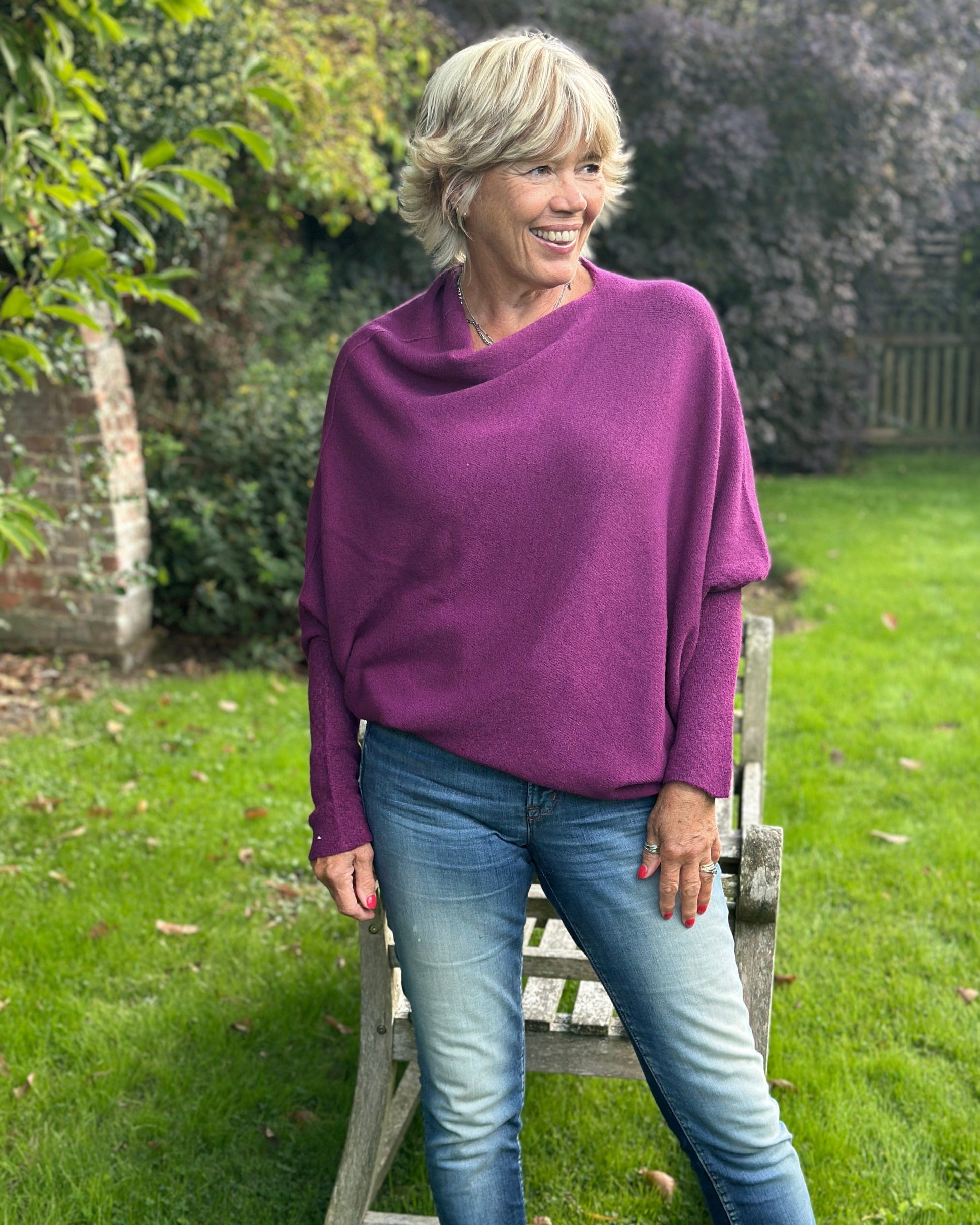 clothing Soft Knit Asymmetric Jumper - Deep Magenta