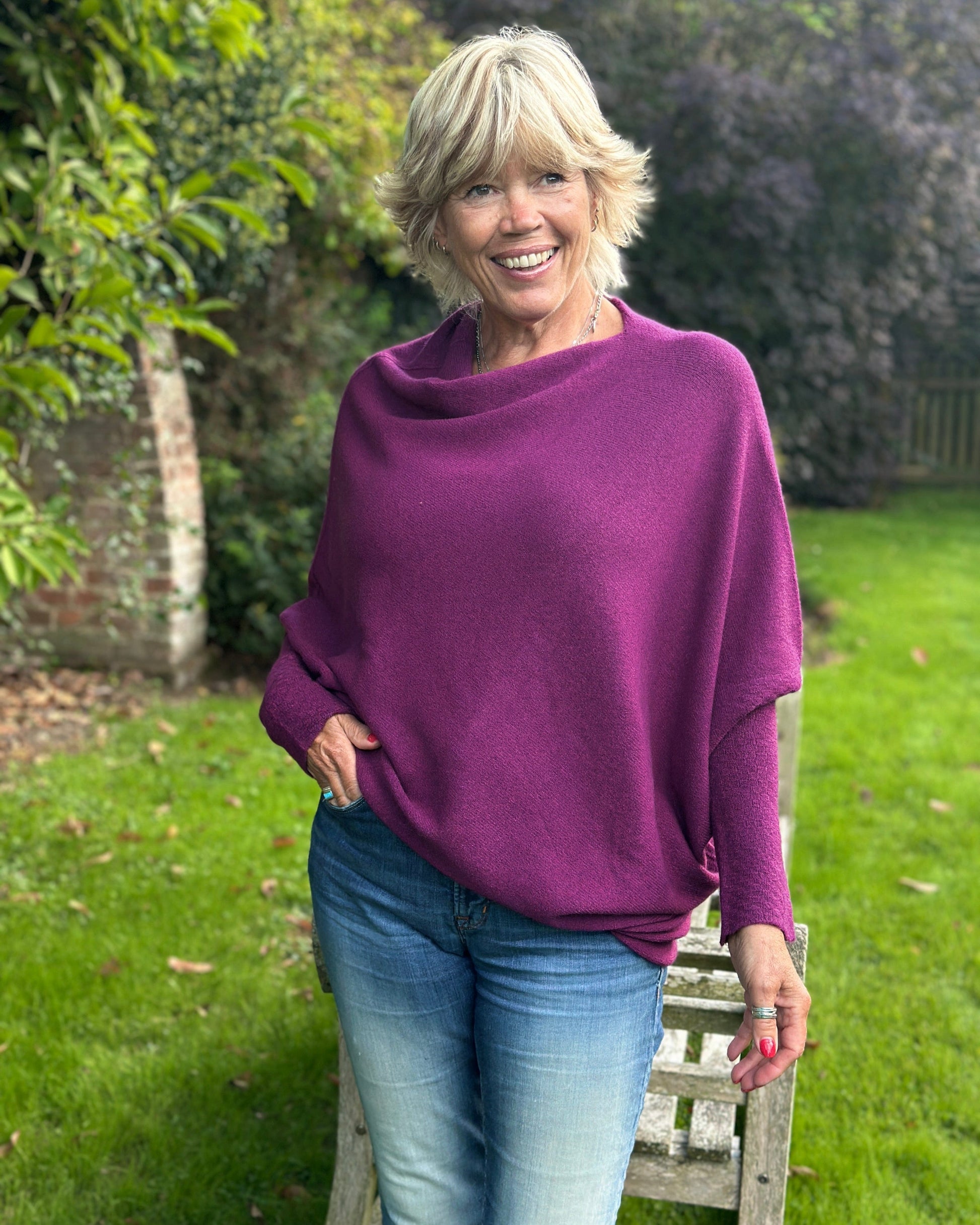 clothing Soft Knit Asymmetric Jumper - Deep Magenta