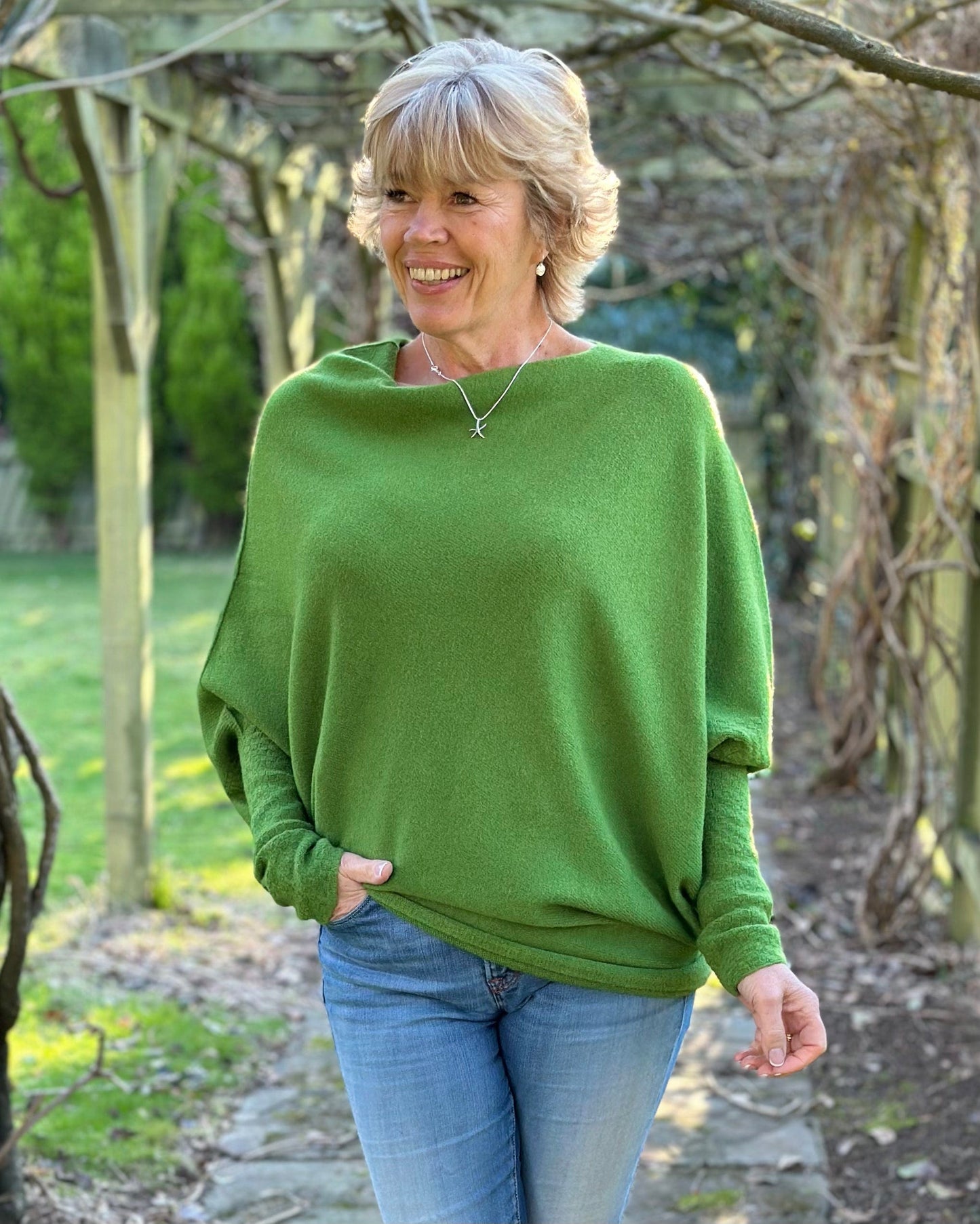 clothing Soft Knit Asymmetric Jumper - Fir Green