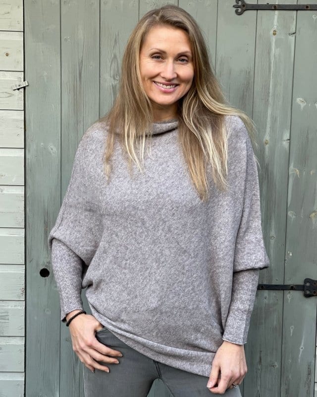 clothing Soft Knit Asymmetric Jumper - Grey/Oatmeal Marl