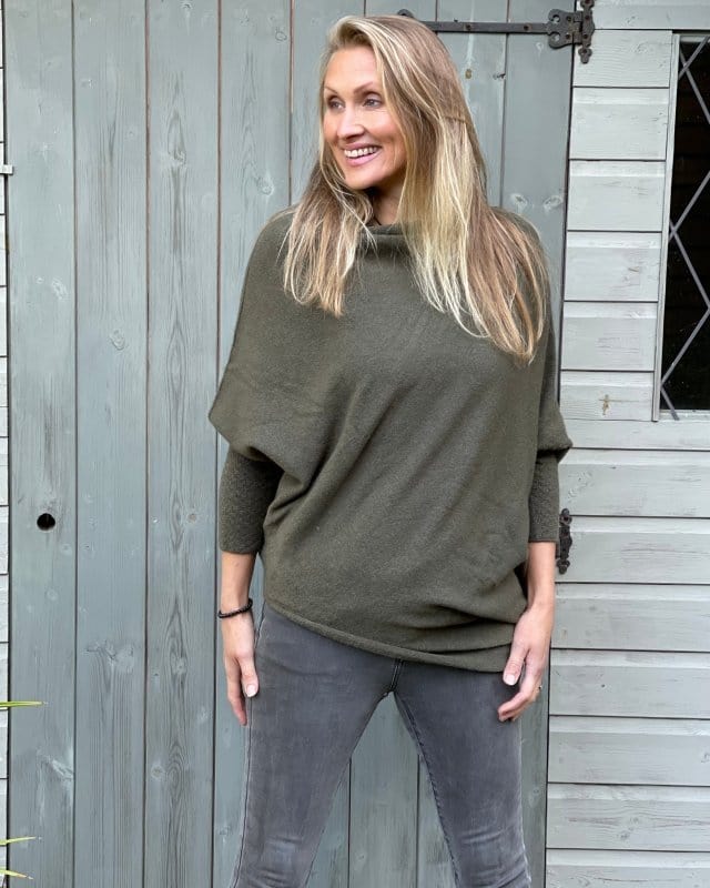 clothing Soft Knit Asymmetric Jumper - Khaki