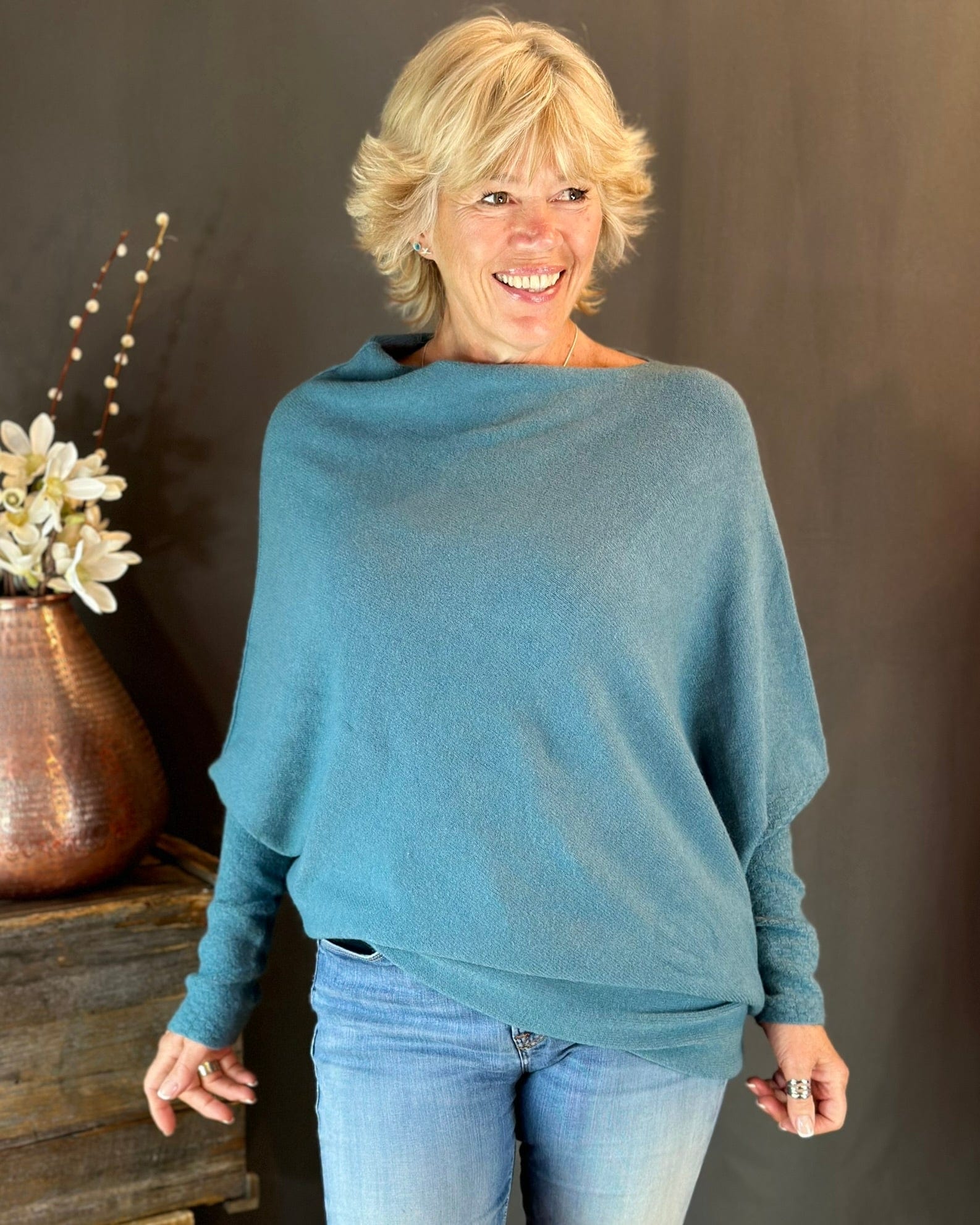 clothing Soft Knit Asymmetric Jumper - Petrol Blue