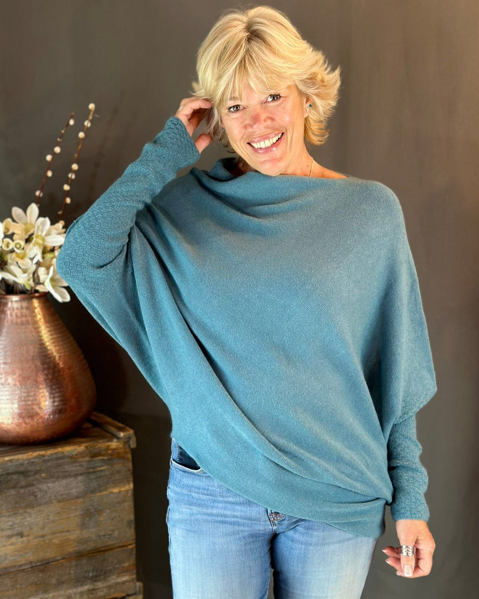 clothing Soft Knit Asymmetric Jumper - Petrol Blue
