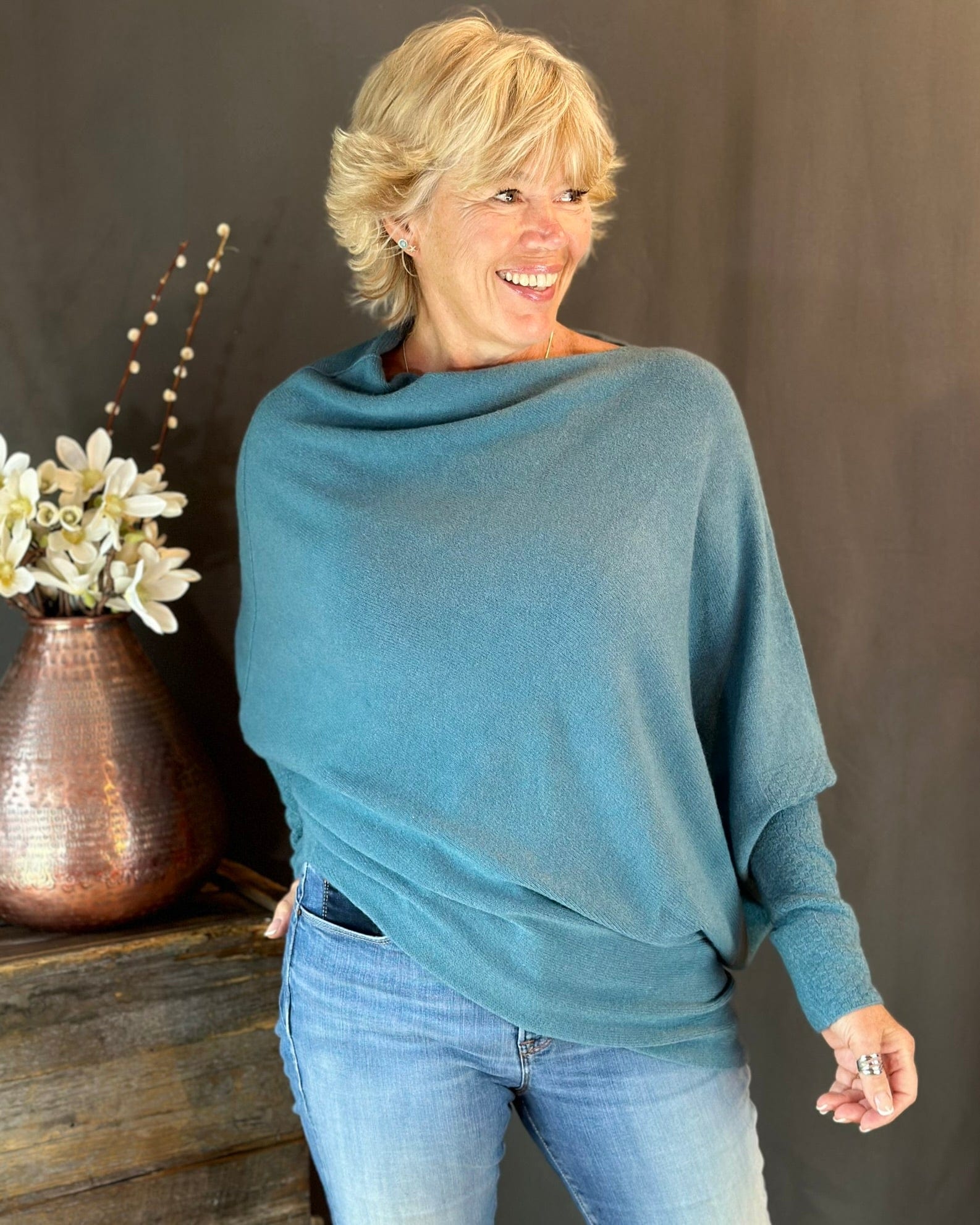 clothing Soft Knit Asymmetric Jumper - Petrol Blue