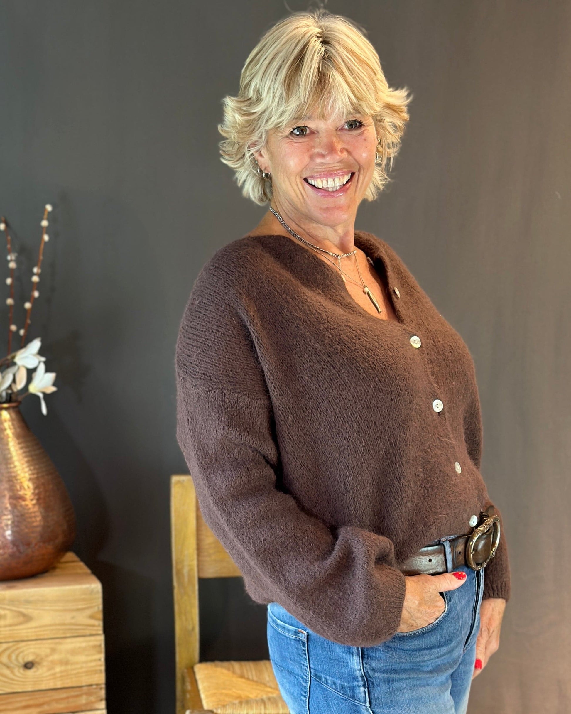 Clothing Soft Knit Mohair Cardigan - Chocolate