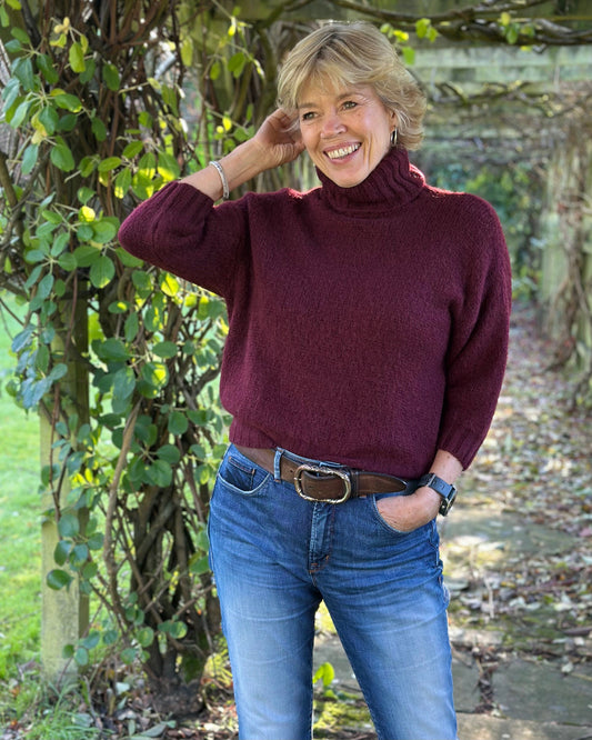 clothing Soft Knit Mohair Roll Neck Jumper - Burgundy