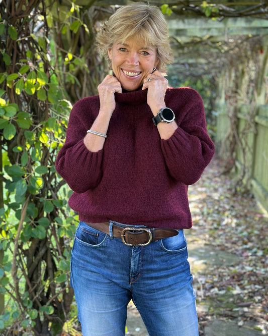 clothing Soft Knit Mohair Roll Neck Jumper - Burgundy