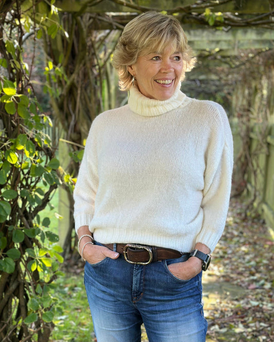 clothing Soft Knit Mohair Roll Neck Jumper - Cream