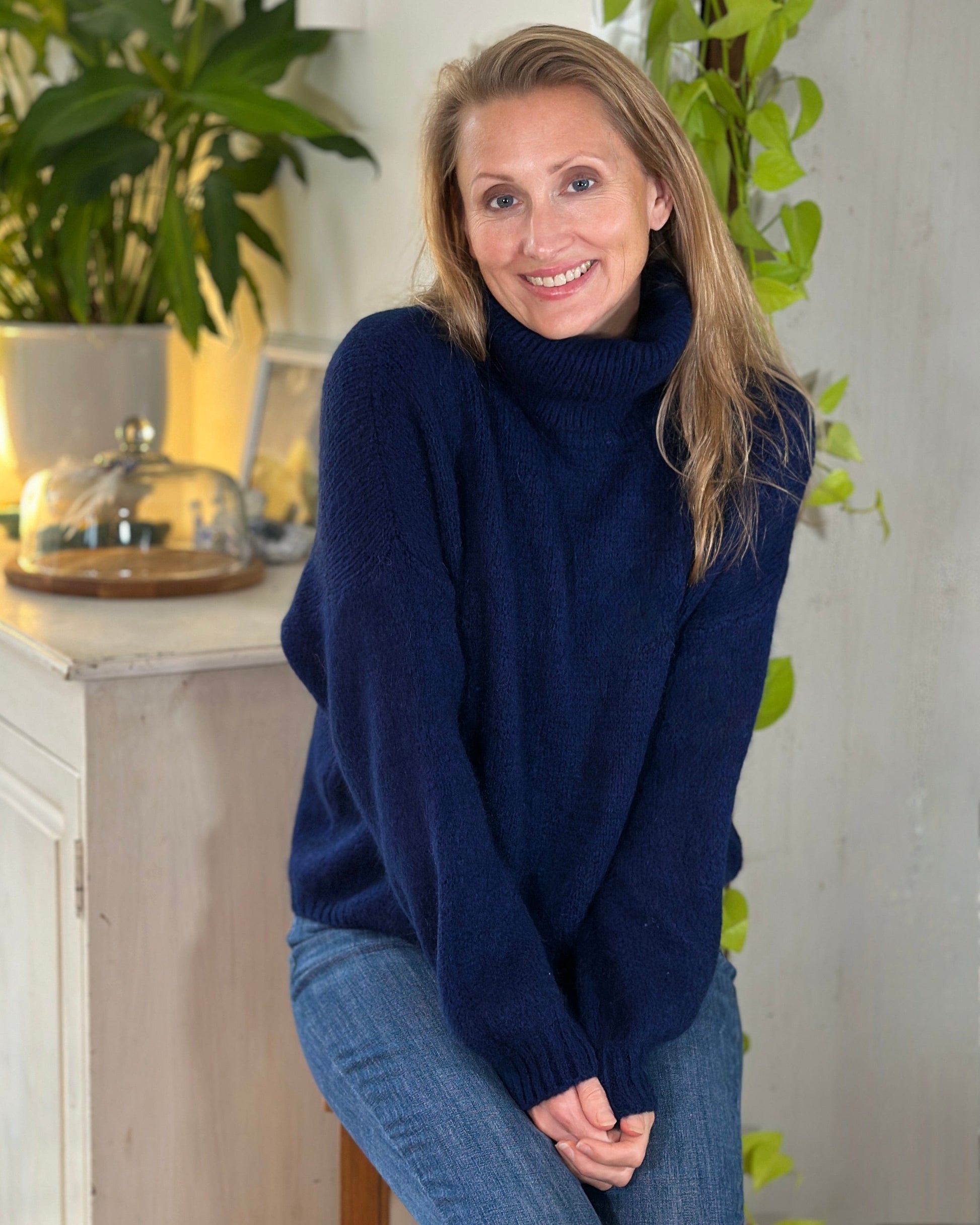 clothing Soft Knit Mohair Roll Neck Jumper - Navy