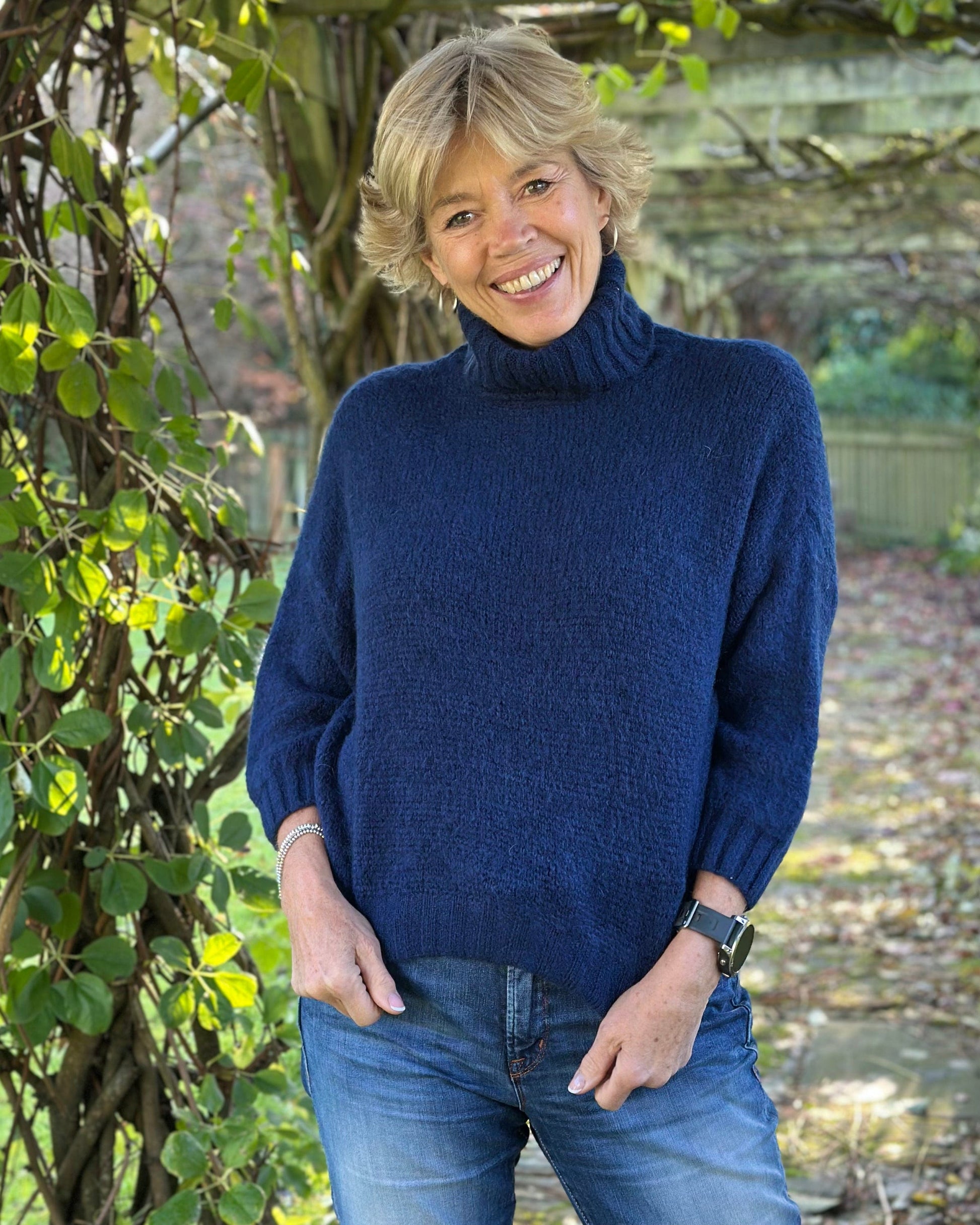 clothing Soft Knit Mohair Roll Neck Jumper - Navy