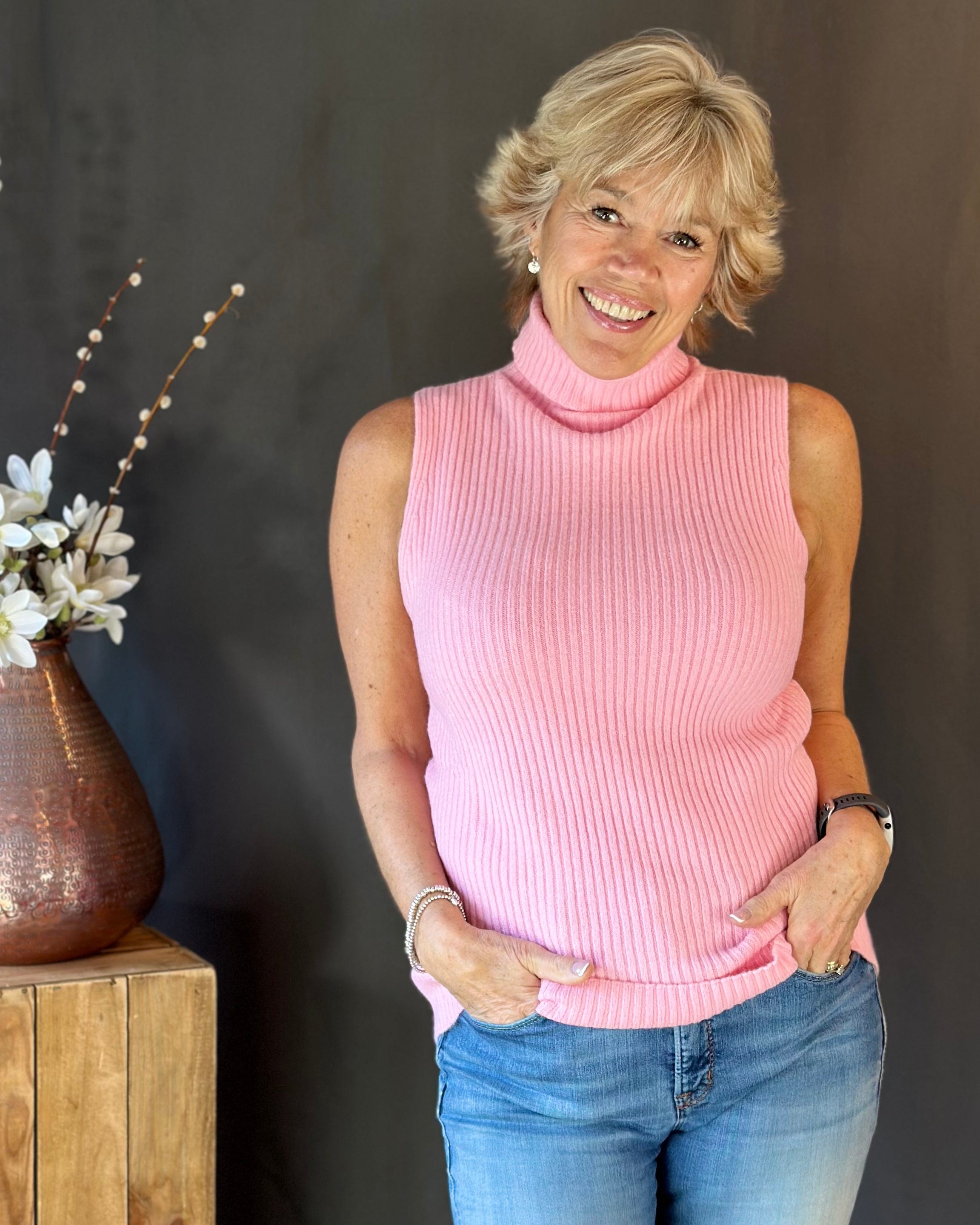 Pink hotsell sleeveless jumper