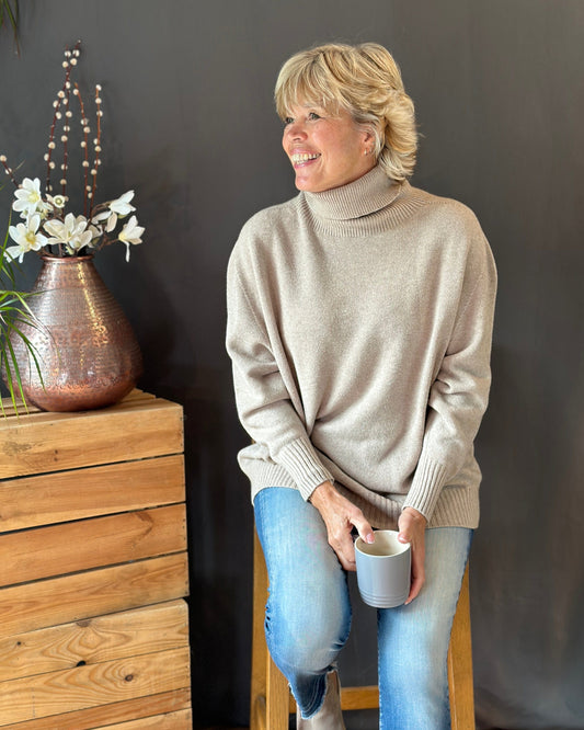 Clothing Soft Knit Roll Neck Jumper - Beige