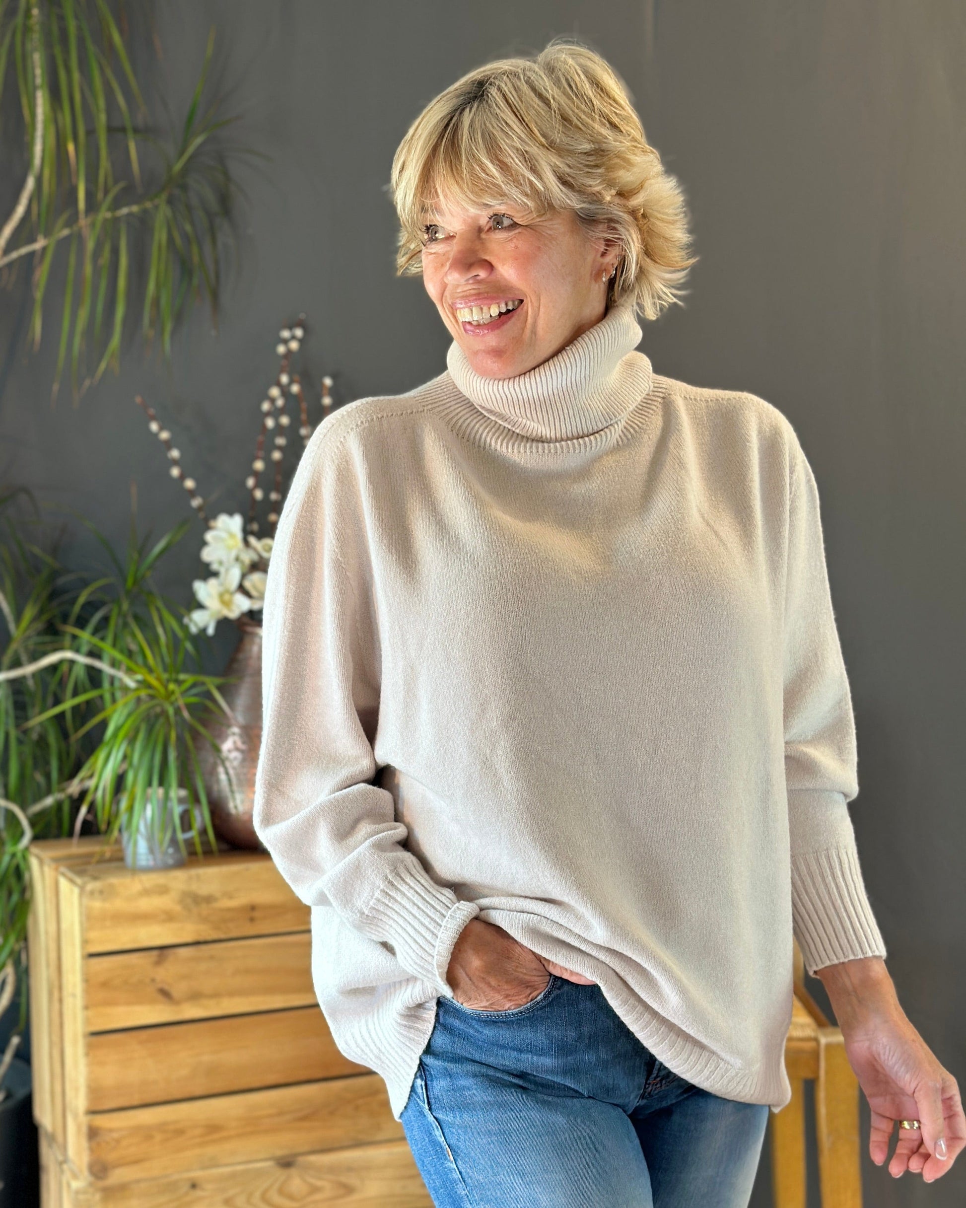 Clothing Soft Knit Roll Neck Jumper - Beige