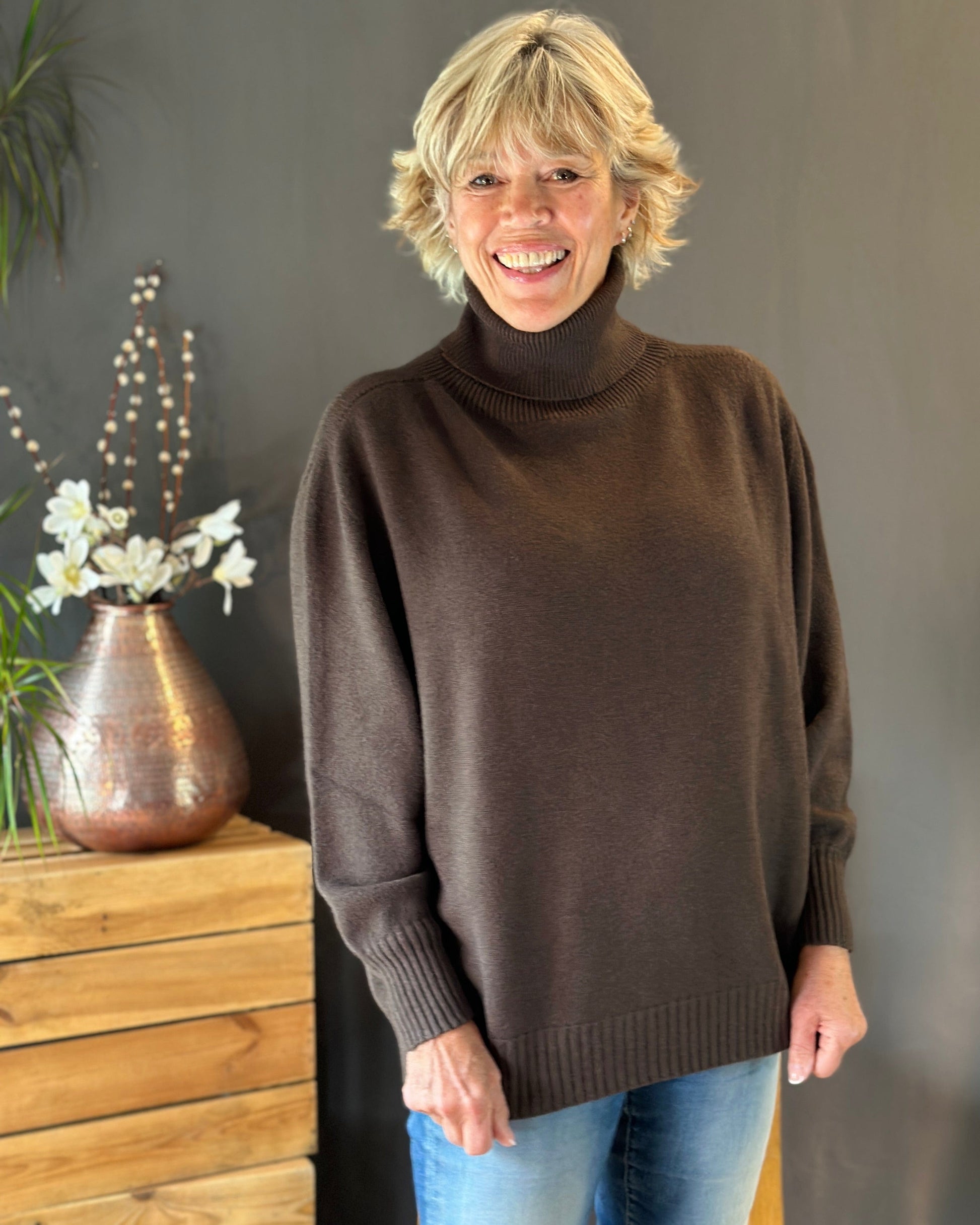 Clothing Soft Knit Roll Neck Jumper - Chocolate