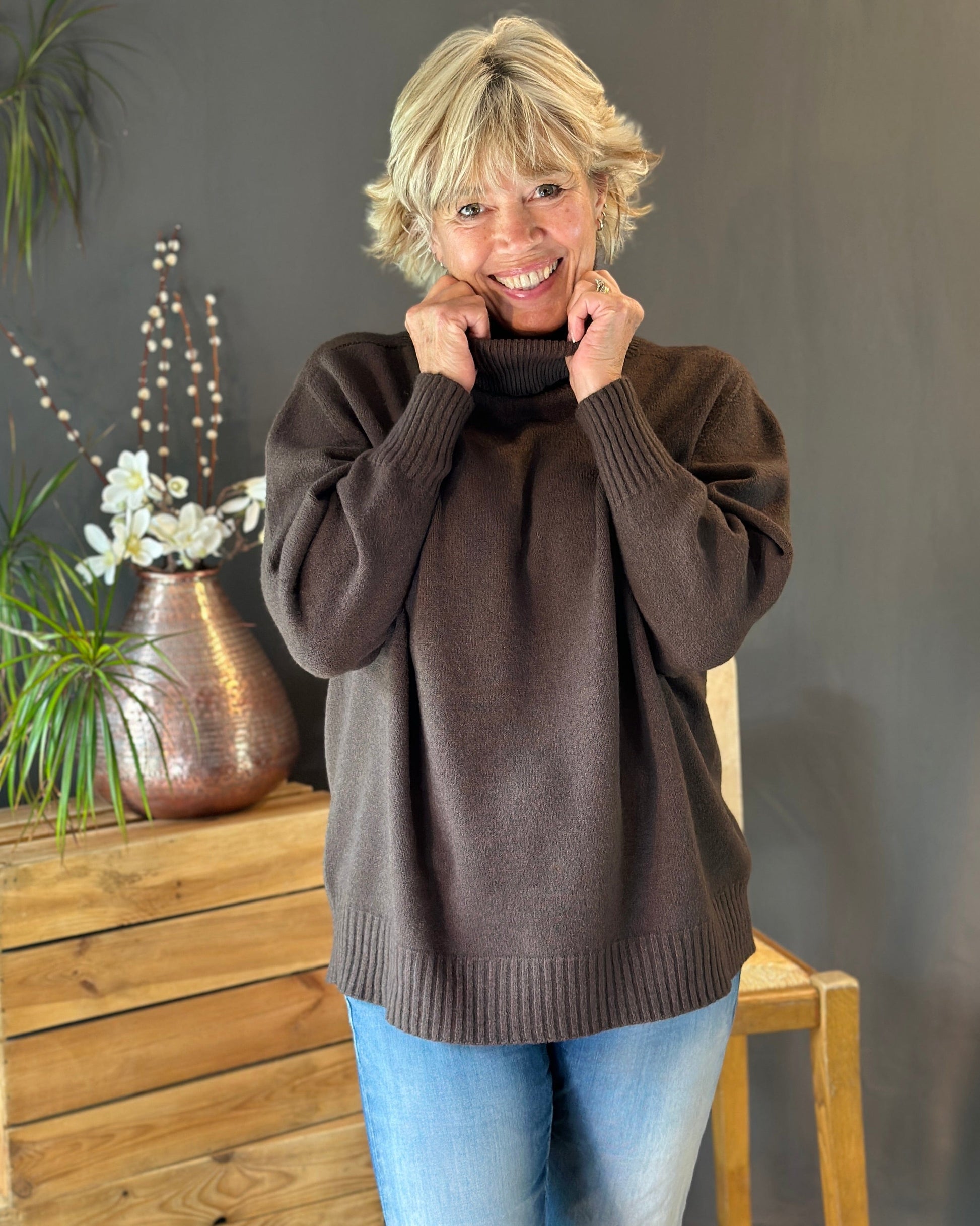 Clothing Soft Knit Roll Neck Jumper - Chocolate