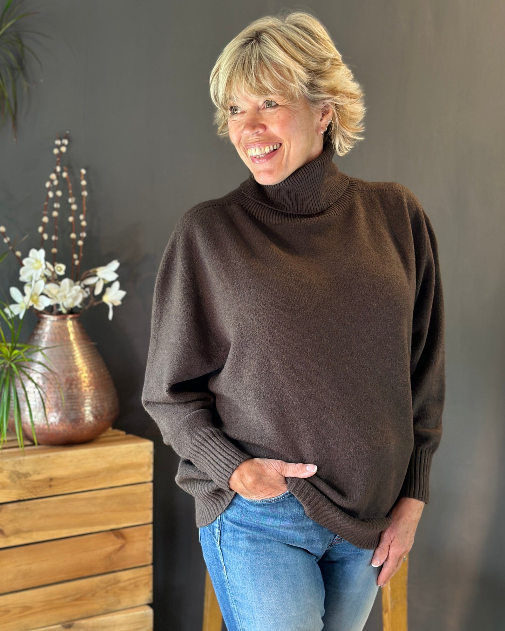 Clothing Soft Knit Roll Neck Jumper - Chocolate