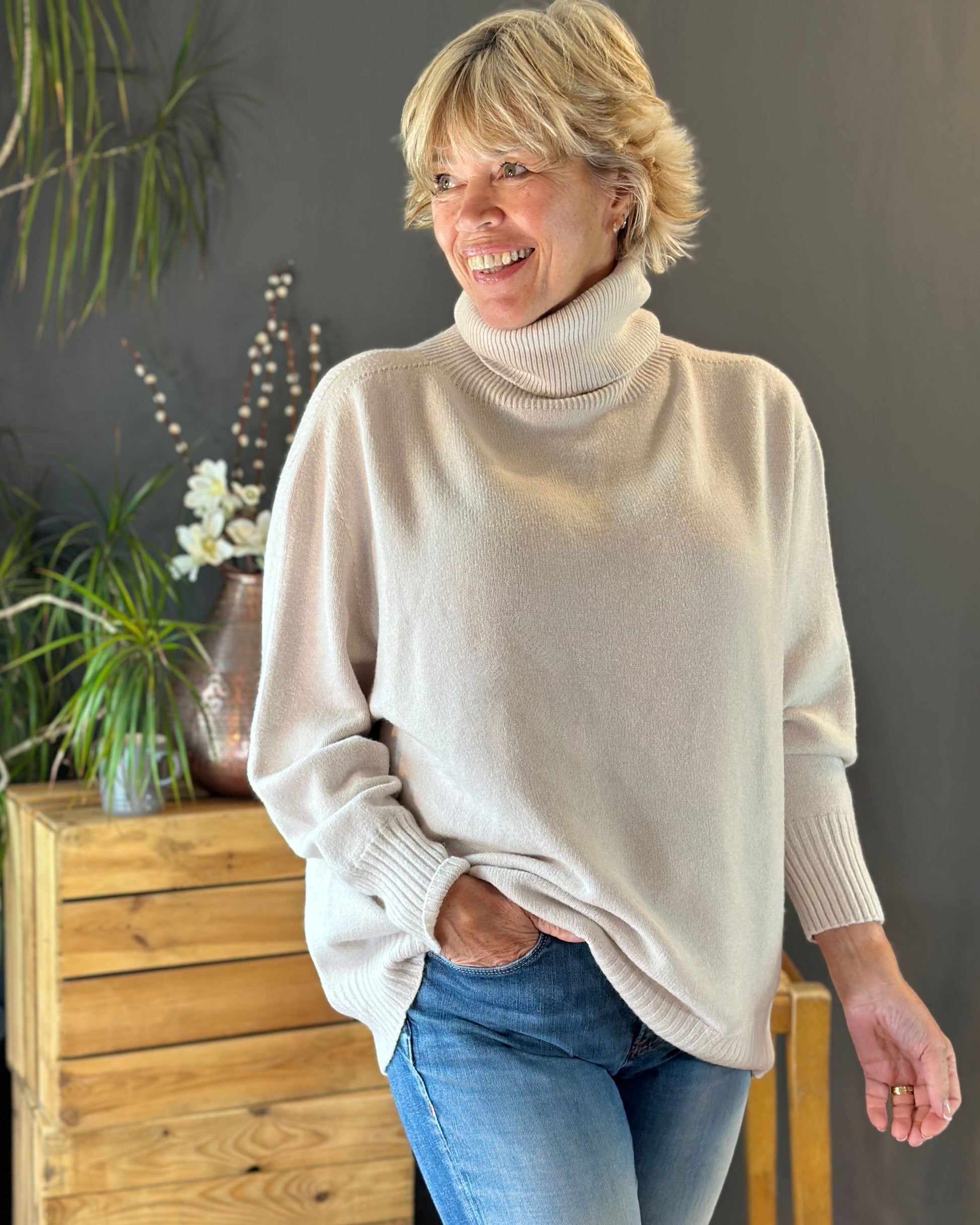 Clothing Soft Knit Roll Neck Jumper - Cream