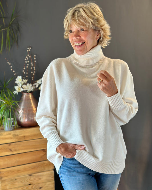 Clothing Soft Knit Roll Neck Jumper - Cream