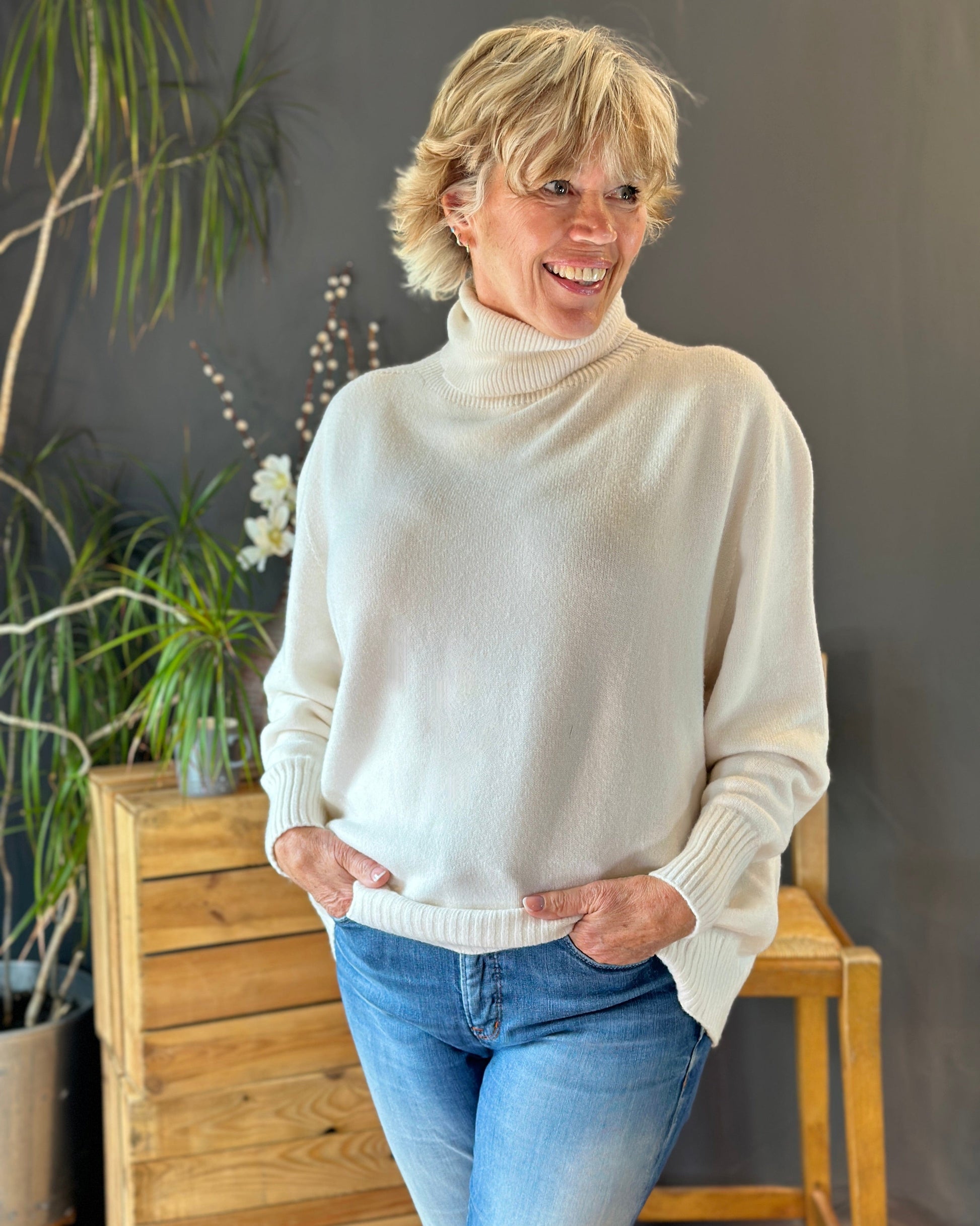 Clothing Soft Knit Roll Neck Jumper - Cream