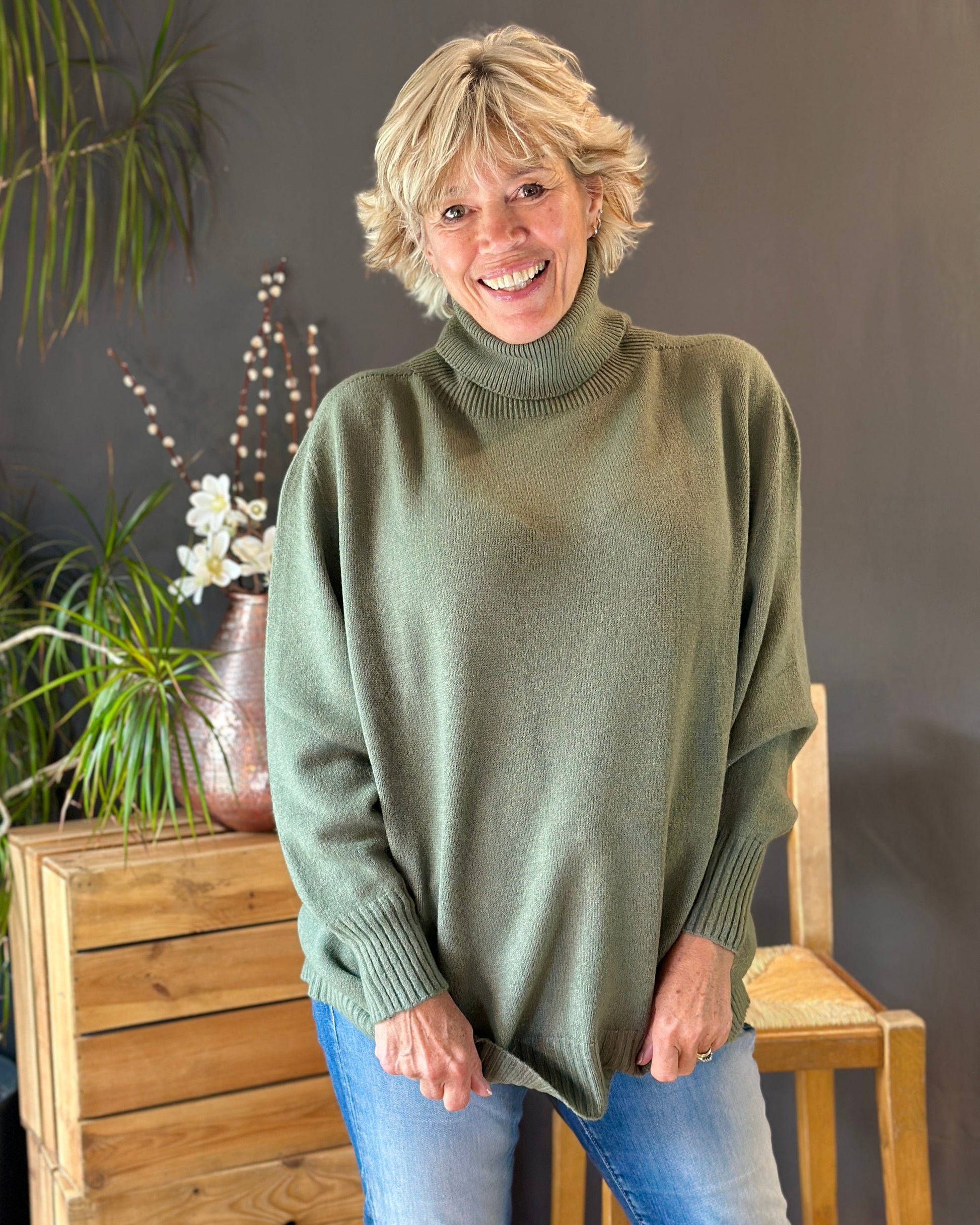 Clothing Soft Knit Roll Neck Jumper - Dark Sage