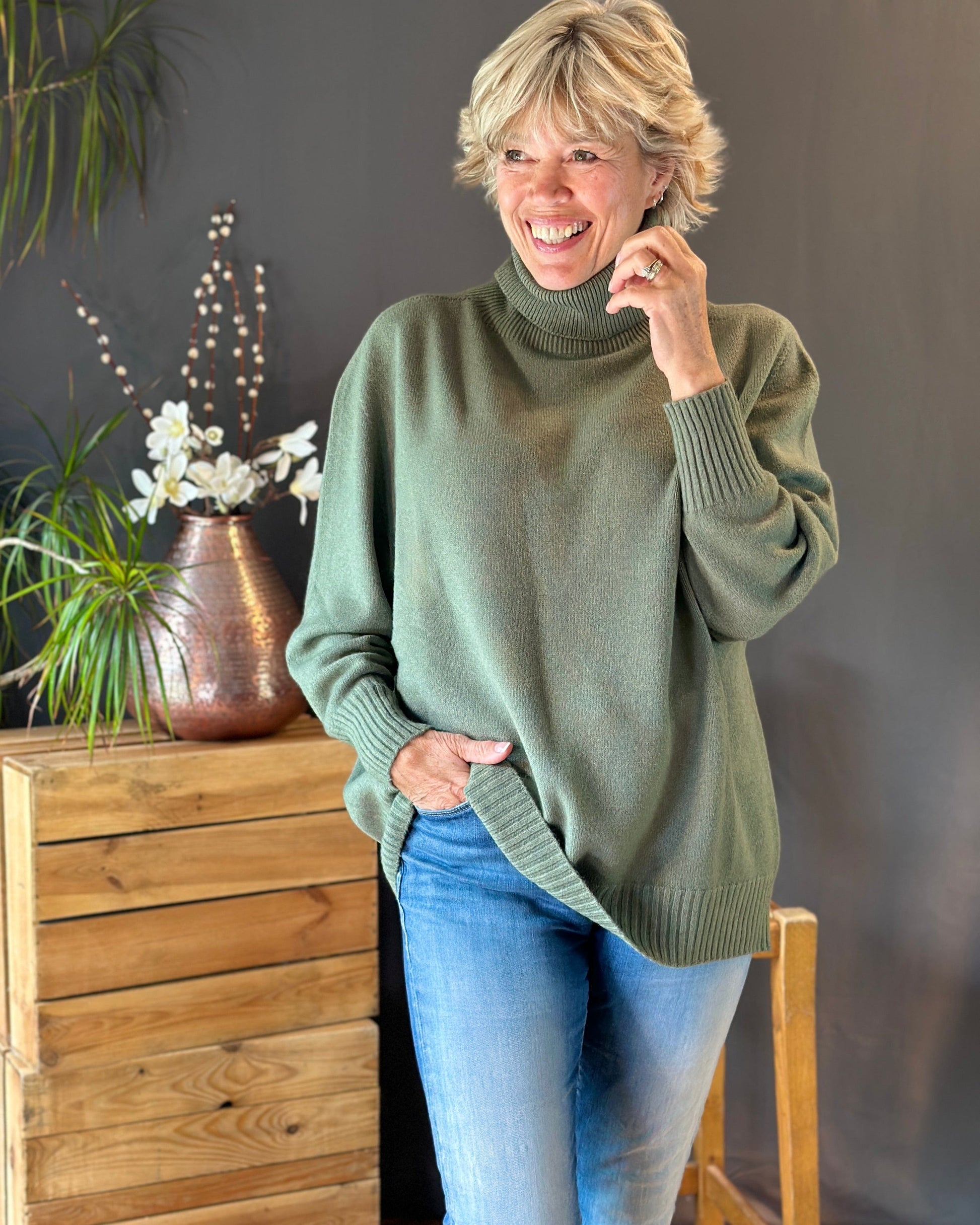 Clothing Soft Knit Roll Neck Jumper - Dark Sage