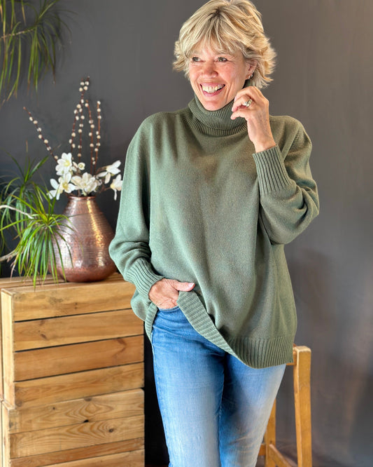 Clothing Soft Knit Roll Neck Jumper - Dark Sage
