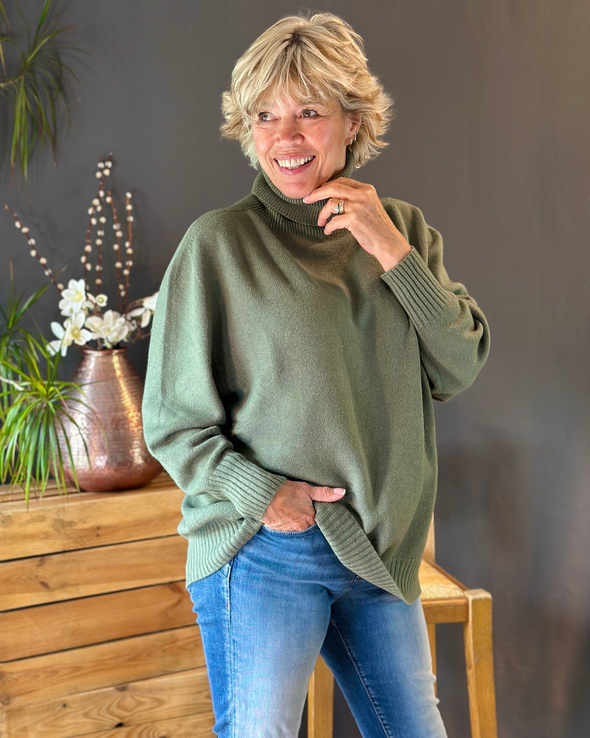 Clothing Soft Knit Roll Neck Jumper - Dark Sage