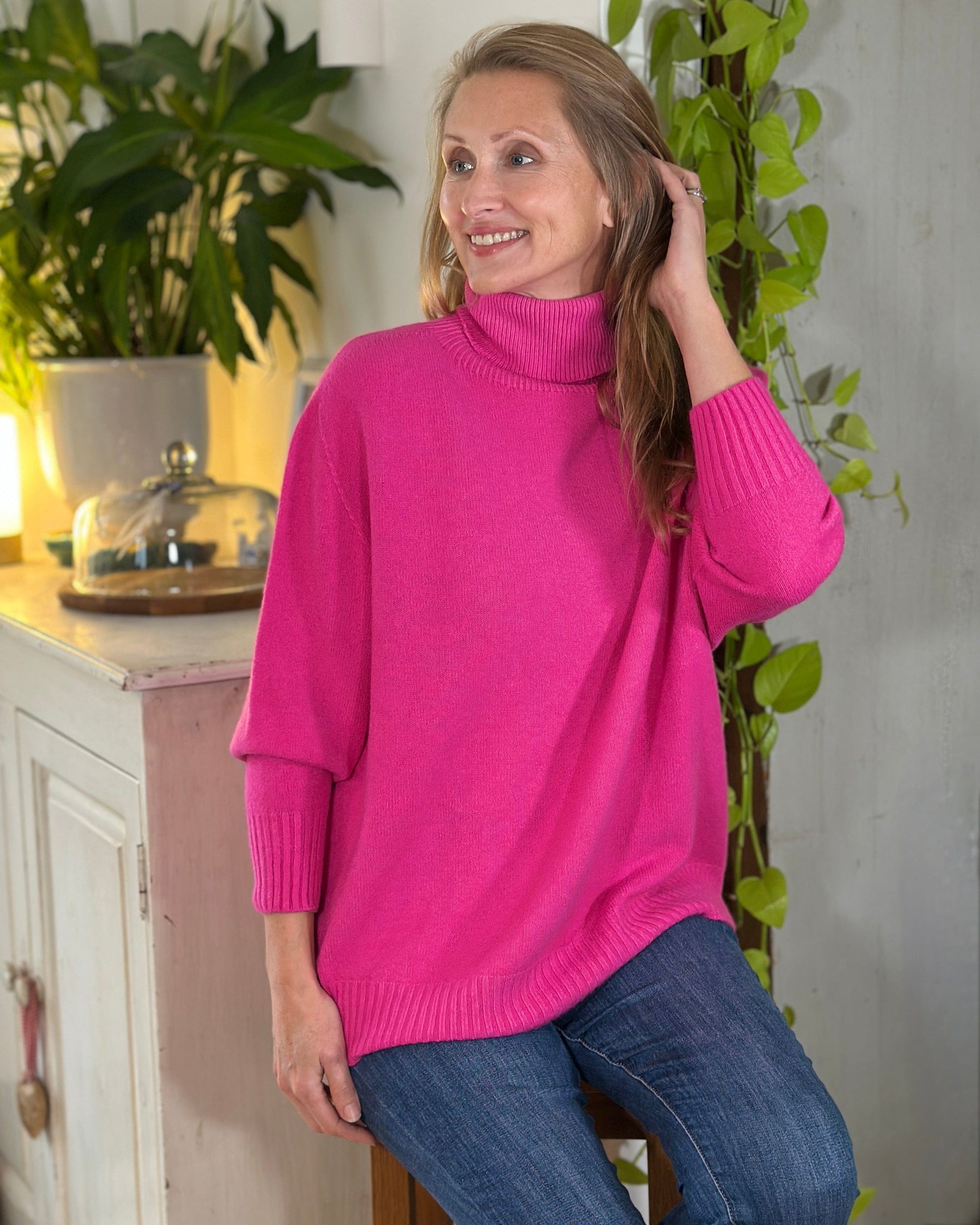 Clothing Soft Knit Roll Neck Jumper - Fuchsia