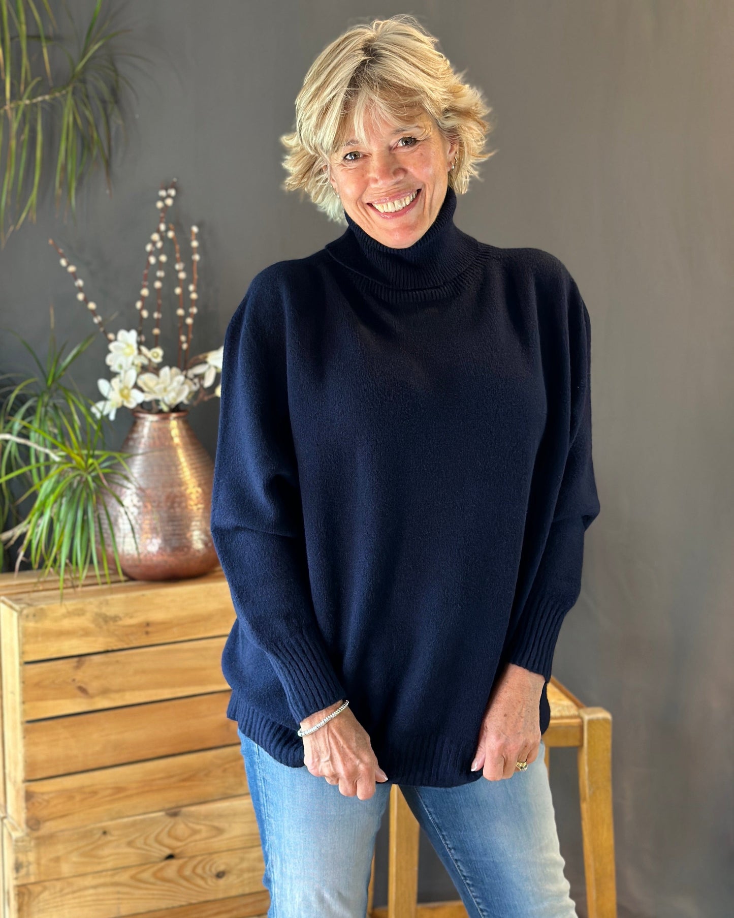 Clothing Soft Knit Roll Neck Jumper - Navy