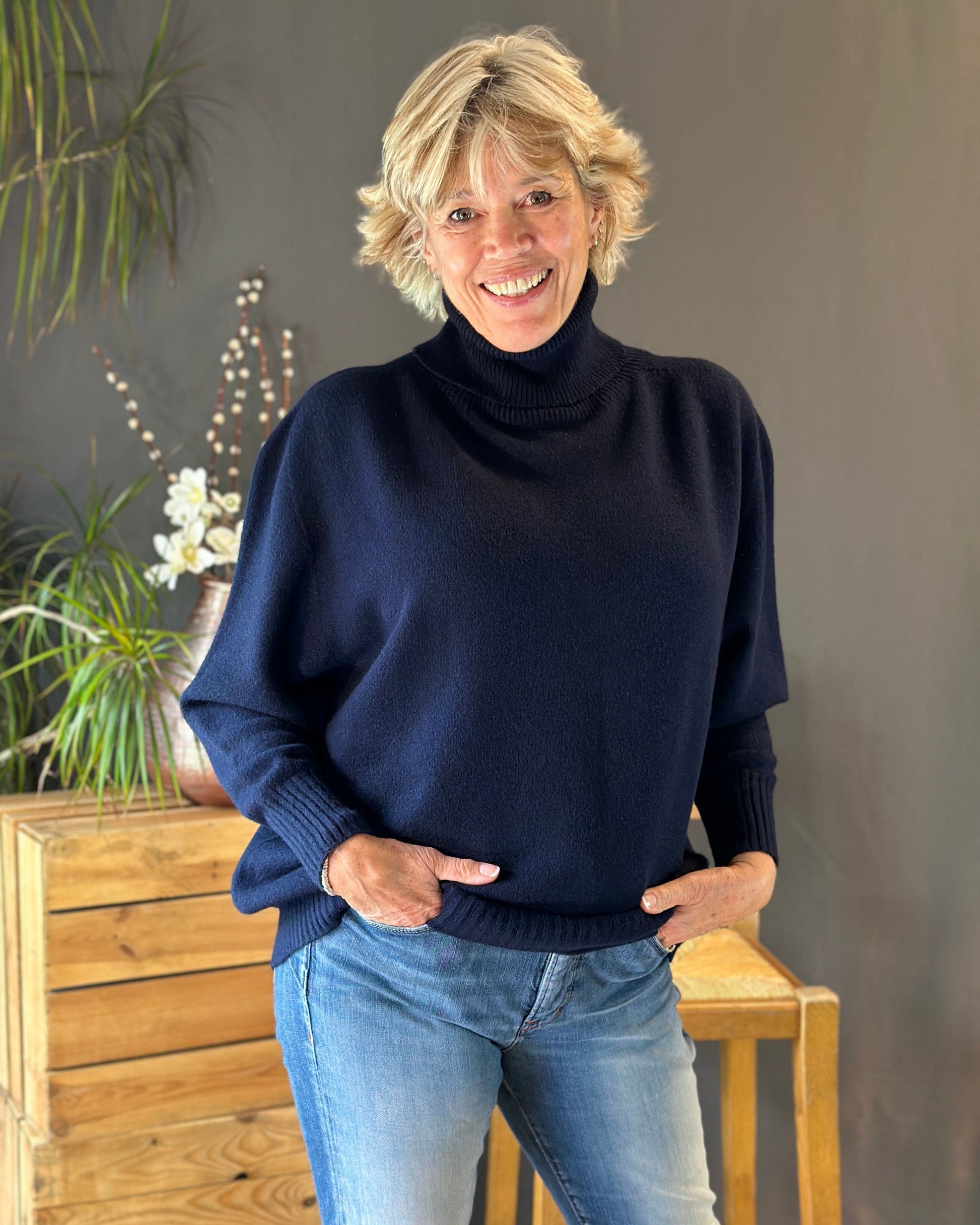 Clothing Soft Knit Roll Neck Jumper - Navy