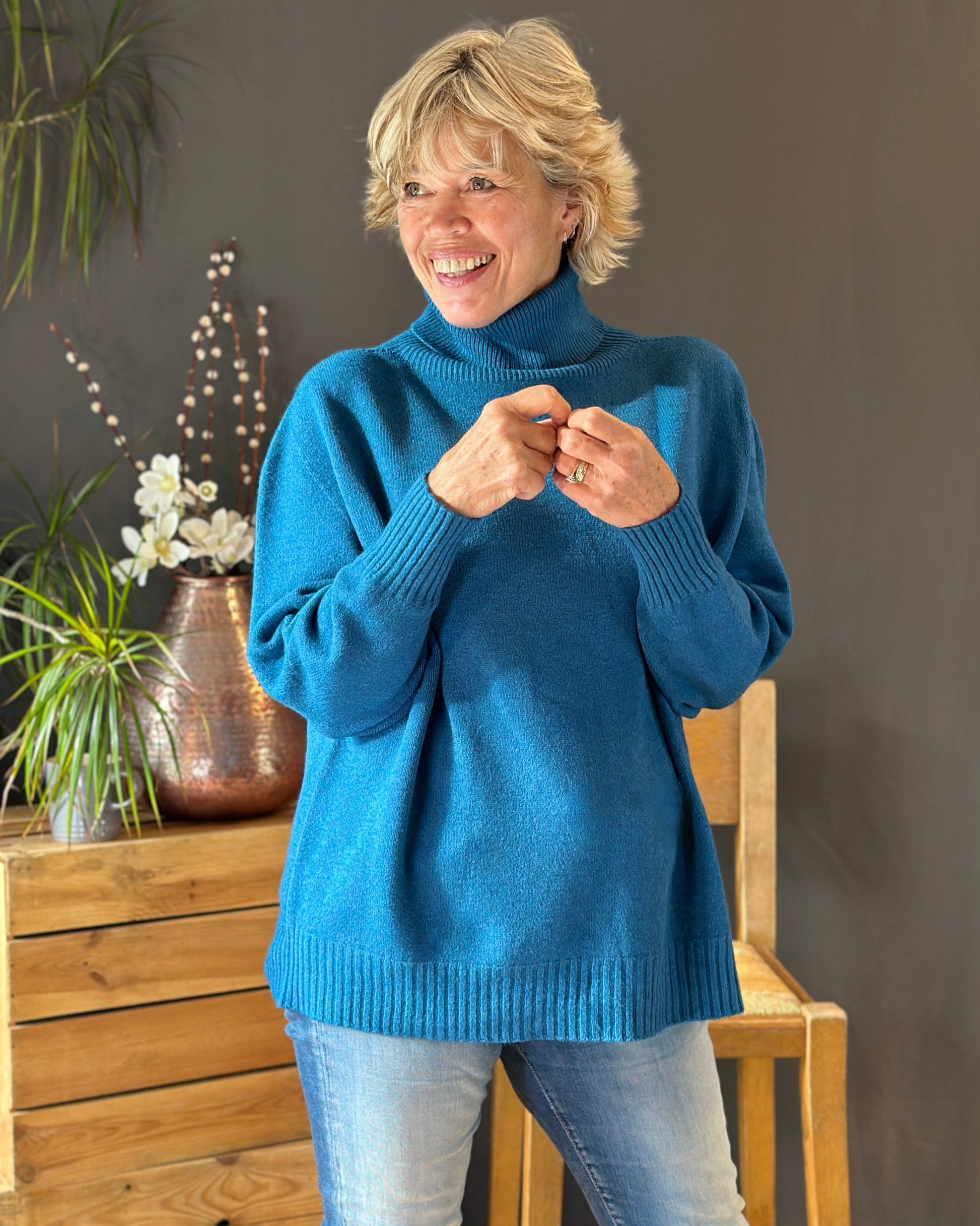 Clothing Soft Knit Roll Neck Jumper - Teal
