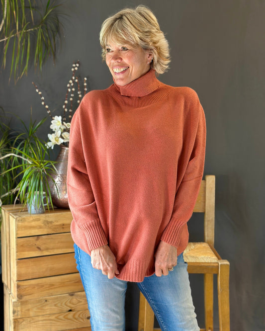 Clothing Soft Knit Roll Neck Jumper - Terracotta