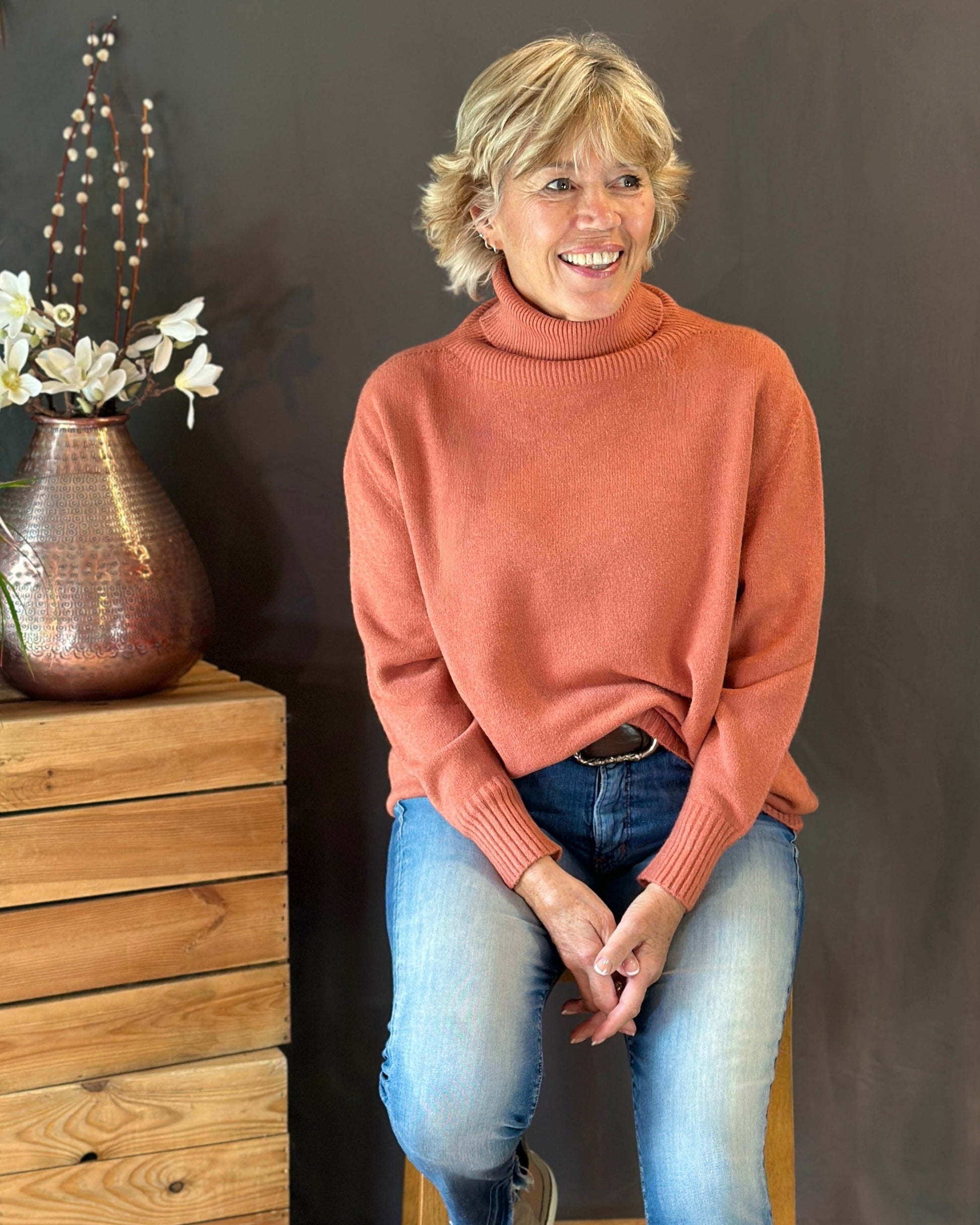 Clothing Soft Knit Roll Neck Jumper - Terracotta