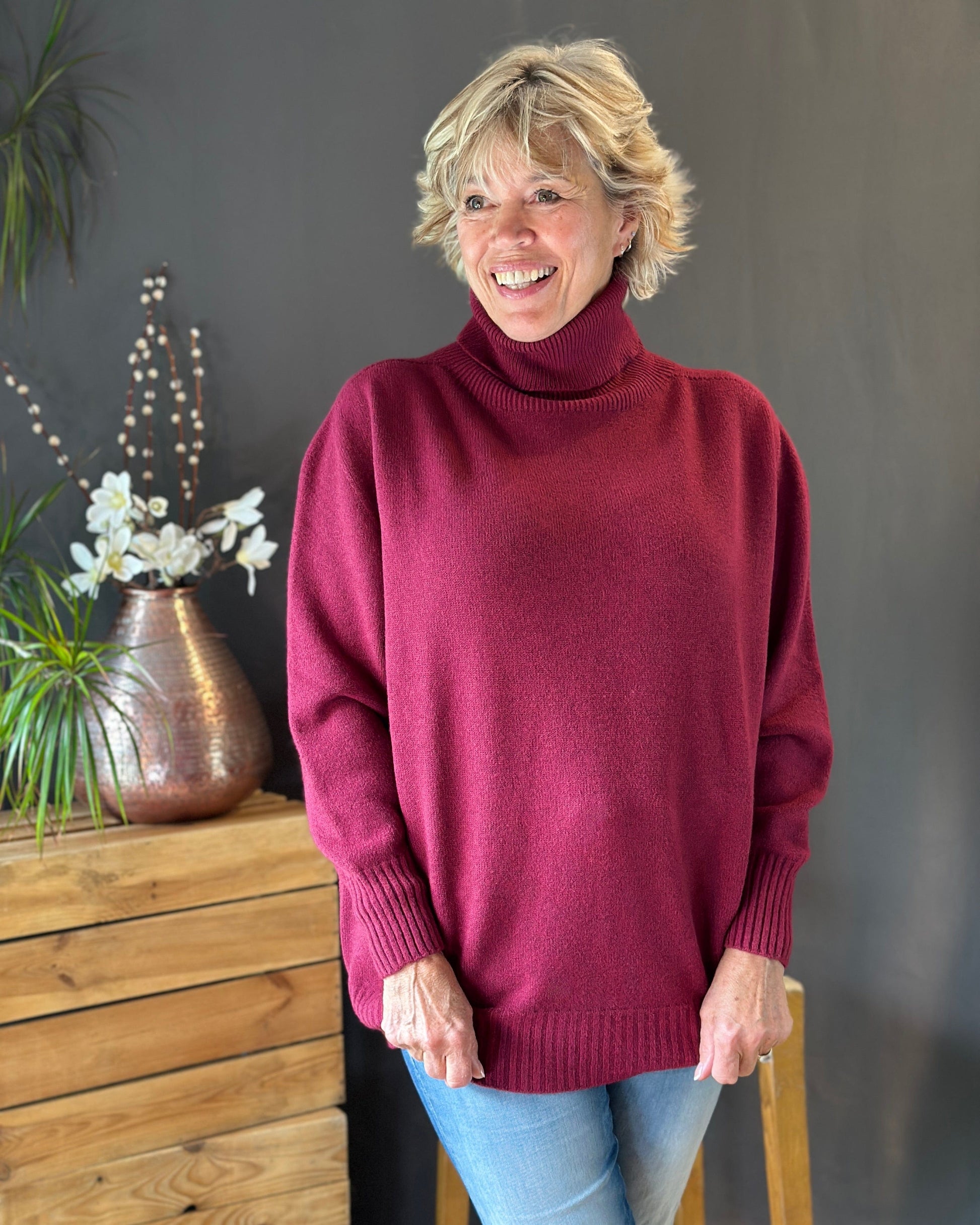 Clothing Soft Knit Roll Neck Jumper - Wine