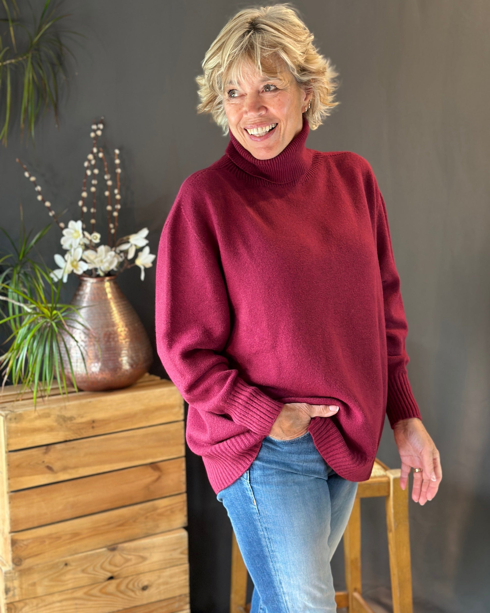 Clothing Soft Knit Roll Neck Jumper - Wine